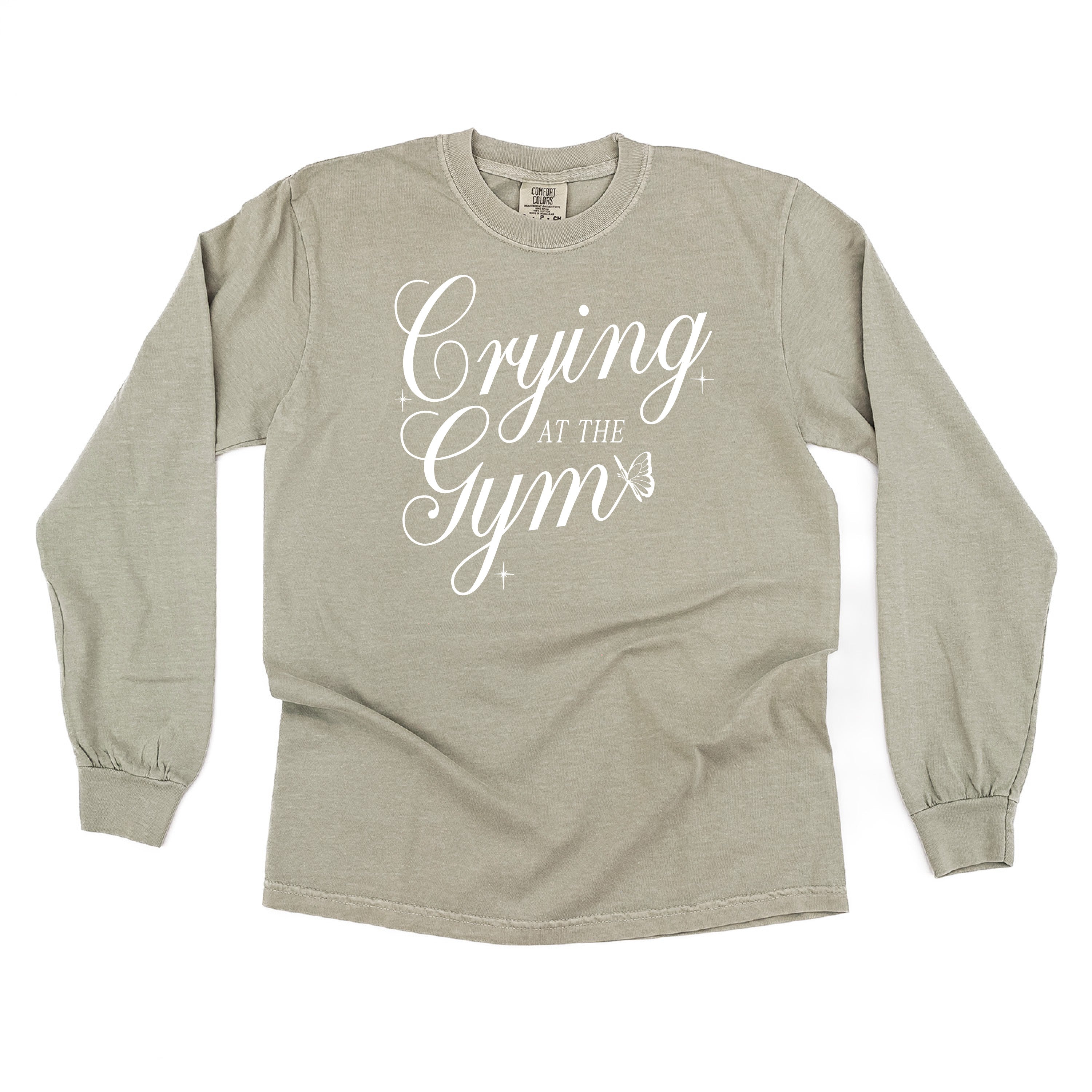 CRYING AT THE GYM - LONG SLEEVE COMFORT COLORS TEE Little Mama Shirt Shop