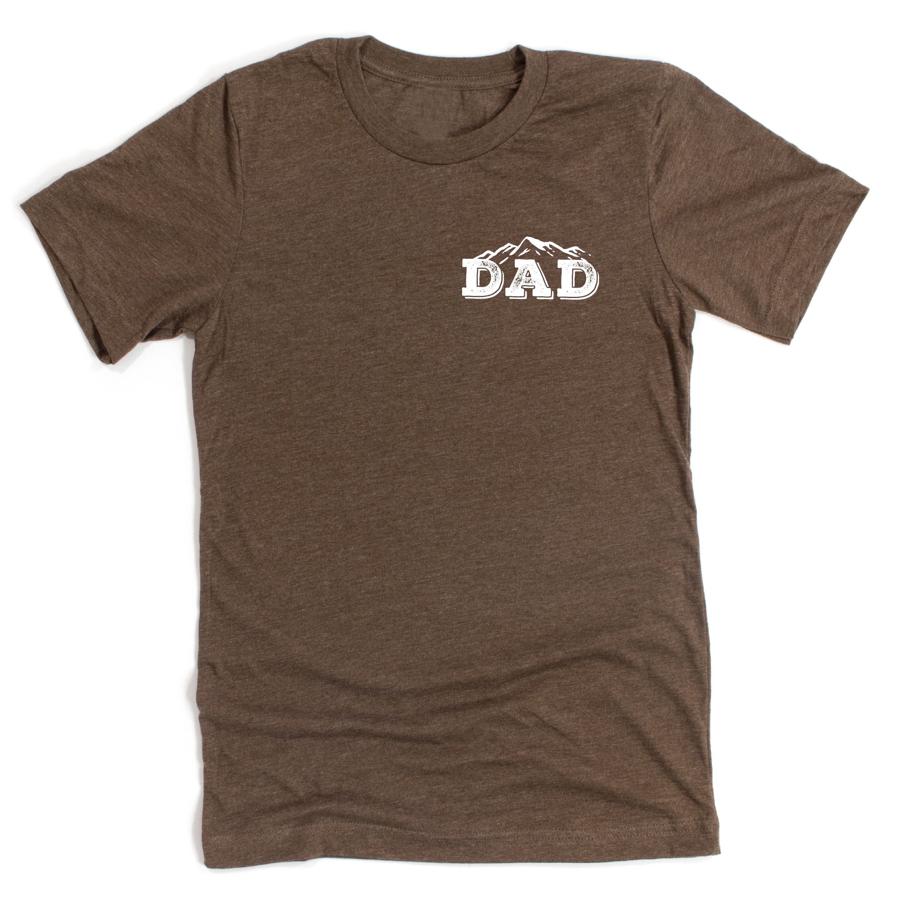 Dad w/ Mountains - Mountain Scene (pf&b) - Unisex Tee Little Mama Shirt Shop