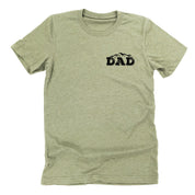 Dad w/ Mountains - Mountain Scene (pf&b) - Unisex Tee Little Mama Shirt Shop