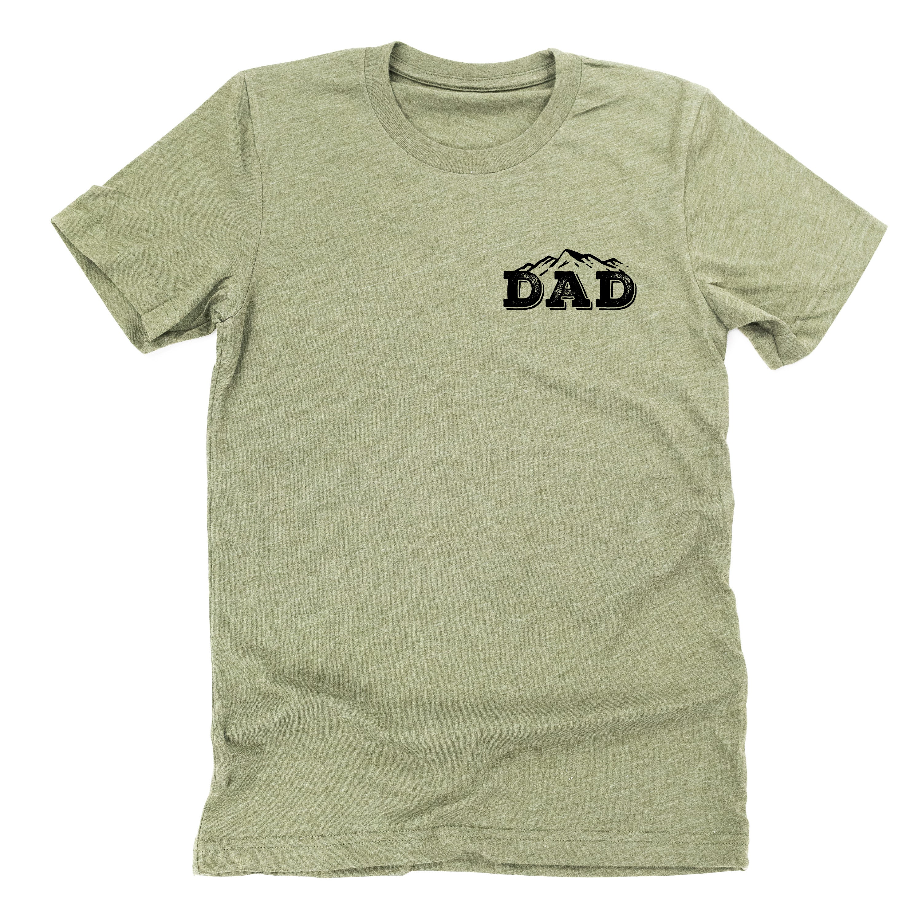 Dad w/ Mountains - Mountain Scene (pf&b) - Unisex Tee Little Mama Shirt Shop