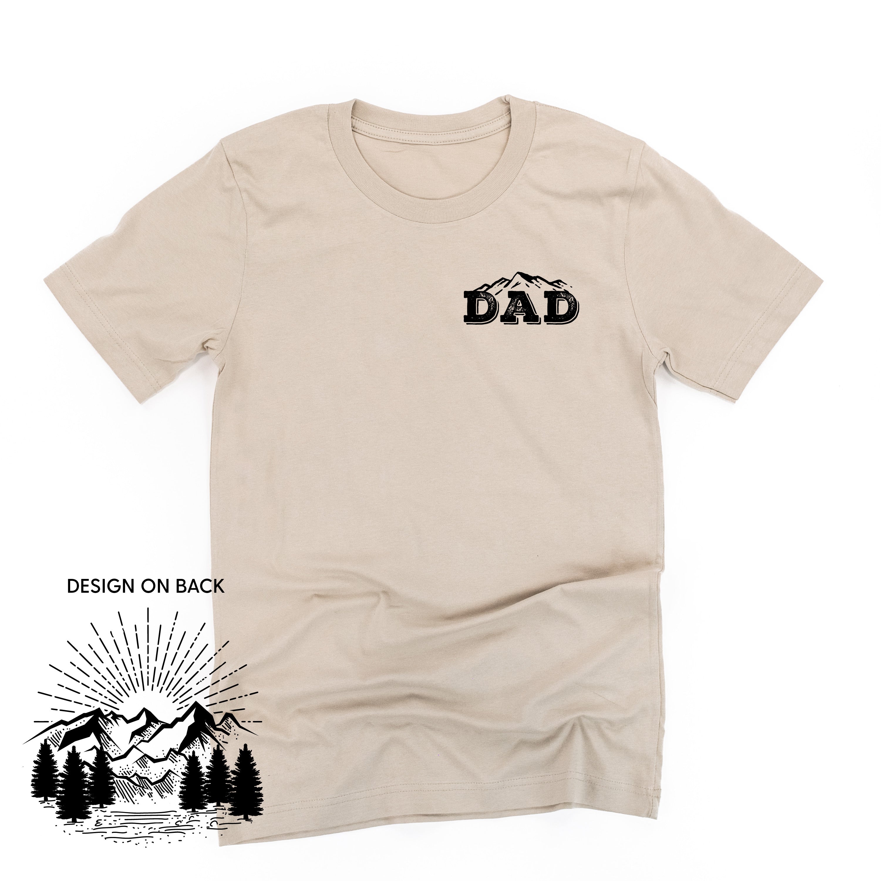 Dad w/ Mountains - Mountain Scene (pf&b) - Unisex Tee Little Mama Shirt Shop