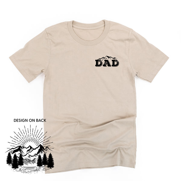 Dad w/ Mountains - Pocket Design (front) / Mountain Scene (back) - Unisex Tee
