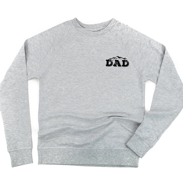 Dad w/ Mountains - Pocket Design (front) / Mountain Scene (back) - Lightweight Pullover Sweater