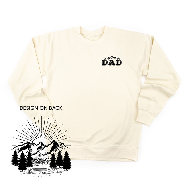 Dad w/ Mountains - Pocket Design (front) / Mountain Scene (back) - Lightweight Pullover Sweater