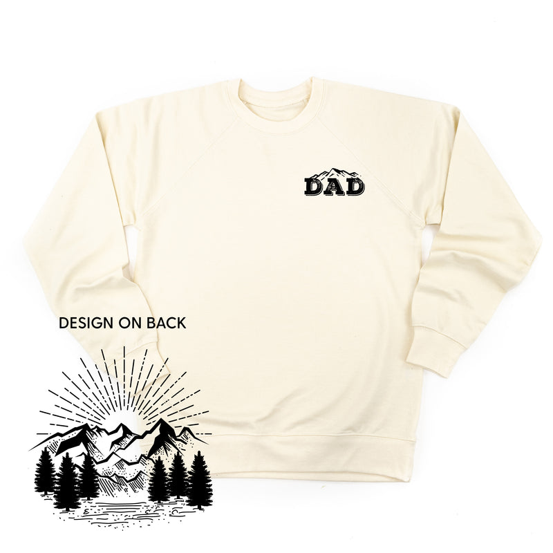Dad w/ Mountains - Pocket Design (front) / Mountain Scene (Back) - Lightweight Pullover Sweater