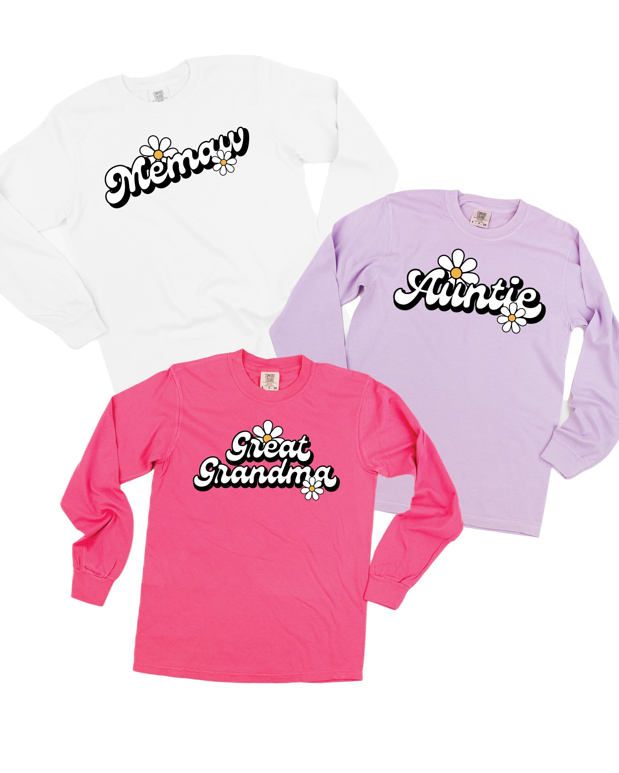 Daisy Name (f&b) - "________" - (Choose Your Name) - LONG SLEEVE Comfort Colors Tee Little Mama Shirt Shop