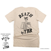 Death By TBR POCKET on Front w/ FULL SIZE on Back - Unisex Tee Little Mama Shirt Shop