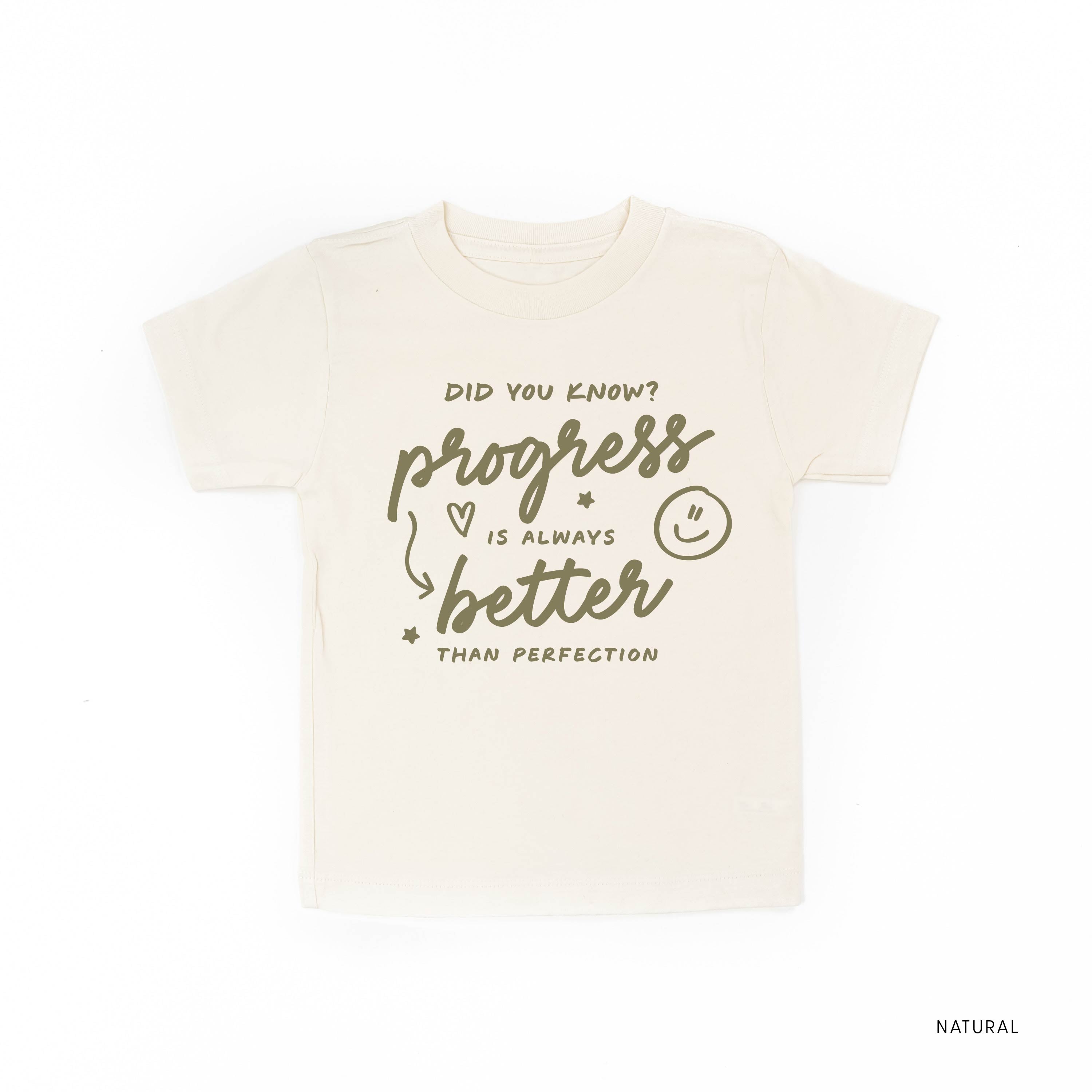 Did You Know? Progress is Always Better than Perfection - TONE ON TONE - Short Sleeve Child Shirt Little Mama Shirt Shop