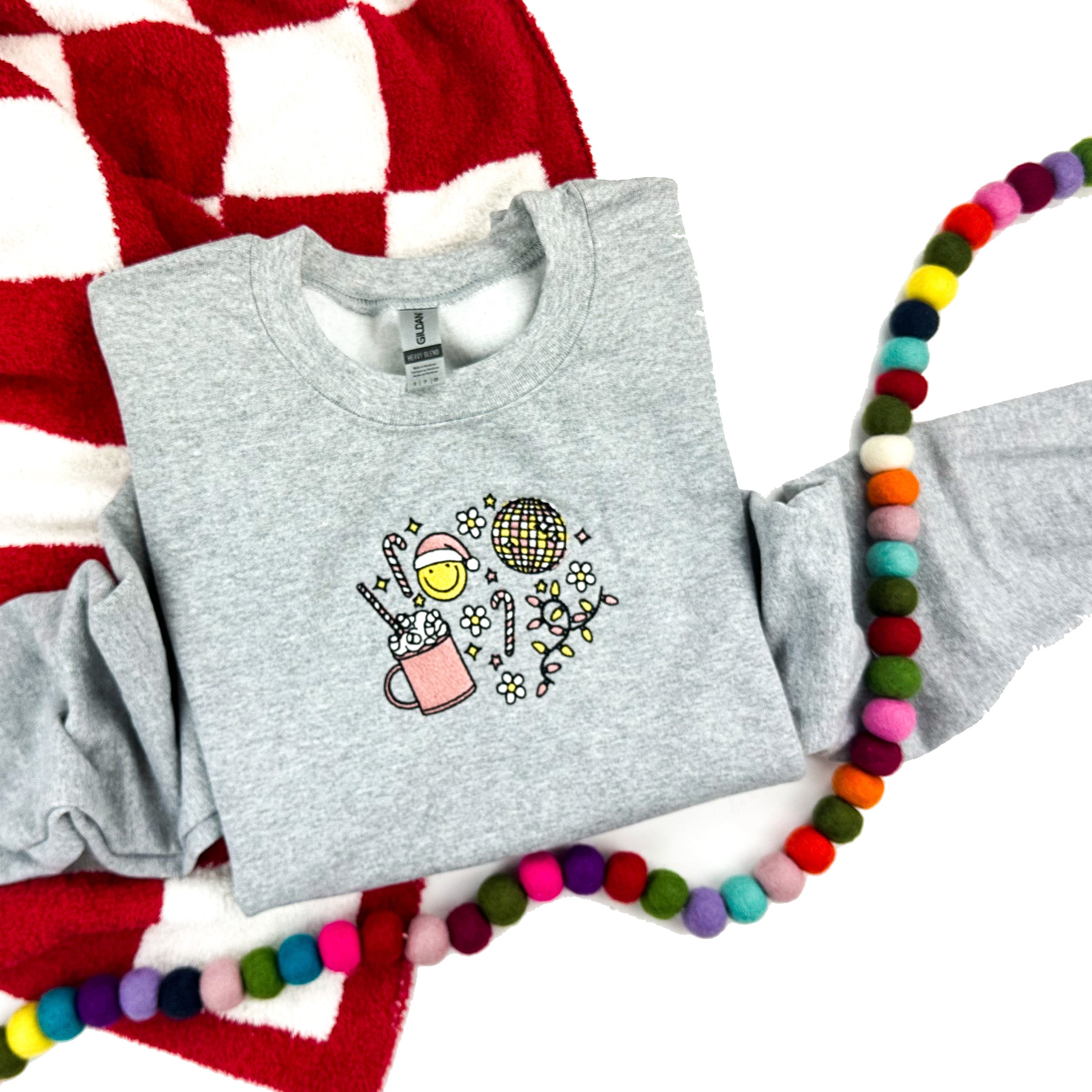 Embroidered BASIC Fleece - Gray - Disco Smiley Christmas Little Mama Shirt Shop LLC