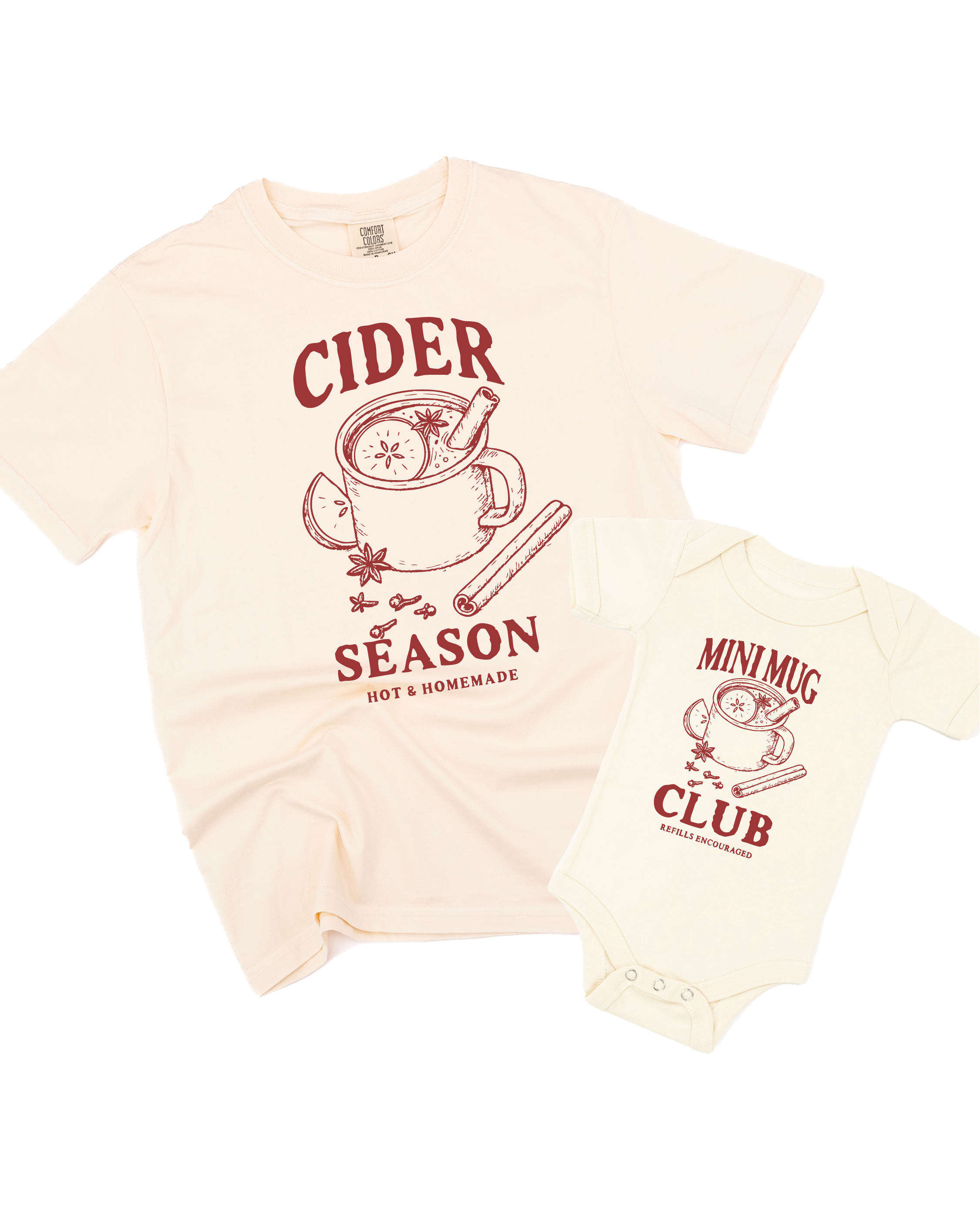 Cider Season / Mini Mug Club - Ivory/Natural w/ Maroon - Set of 2 Tees Little Mama Shirt Shop