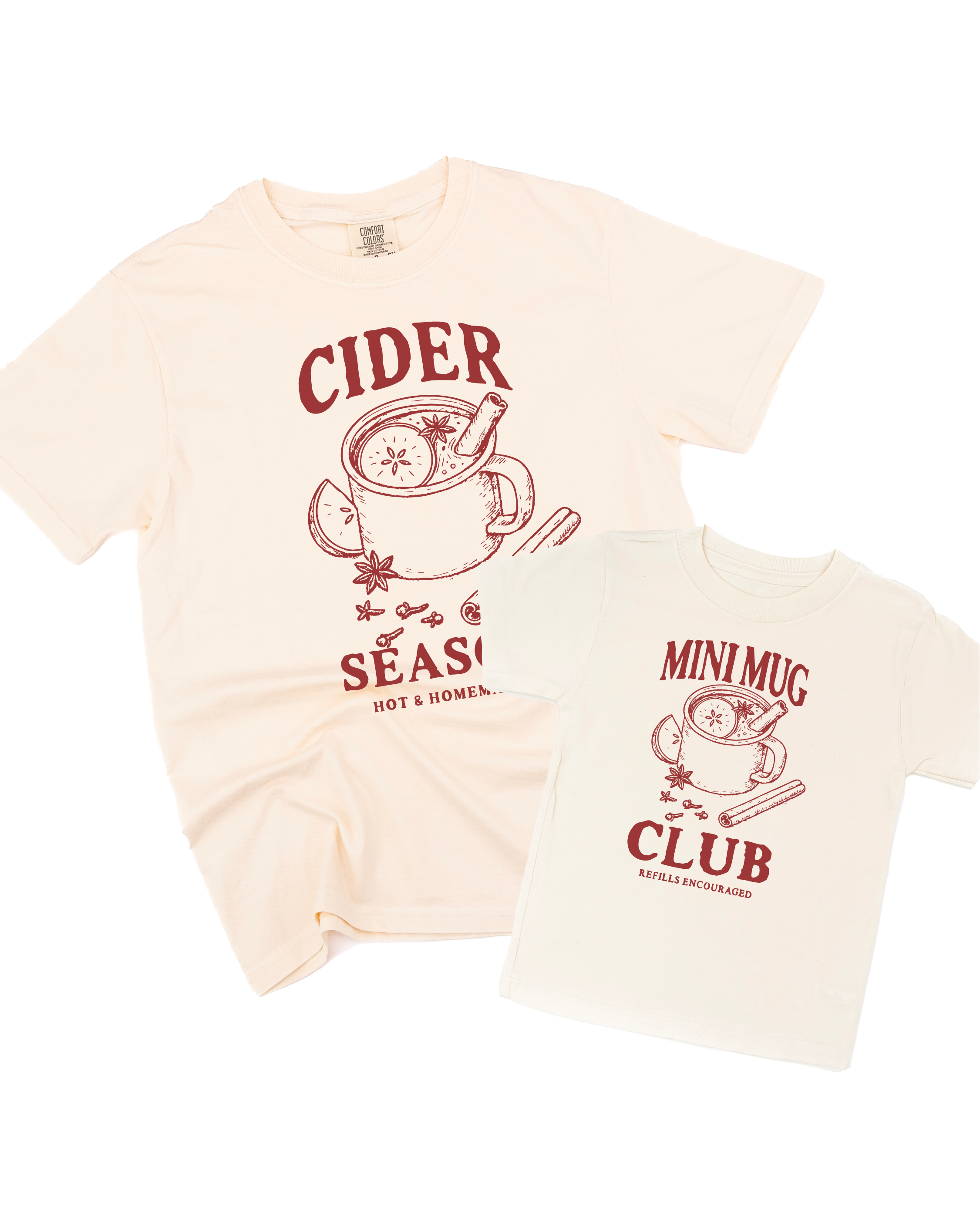 Cider Season / Mini Mug Club - Ivory/Natural w/ Maroon - Set of 2 Tees Little Mama Shirt Shop