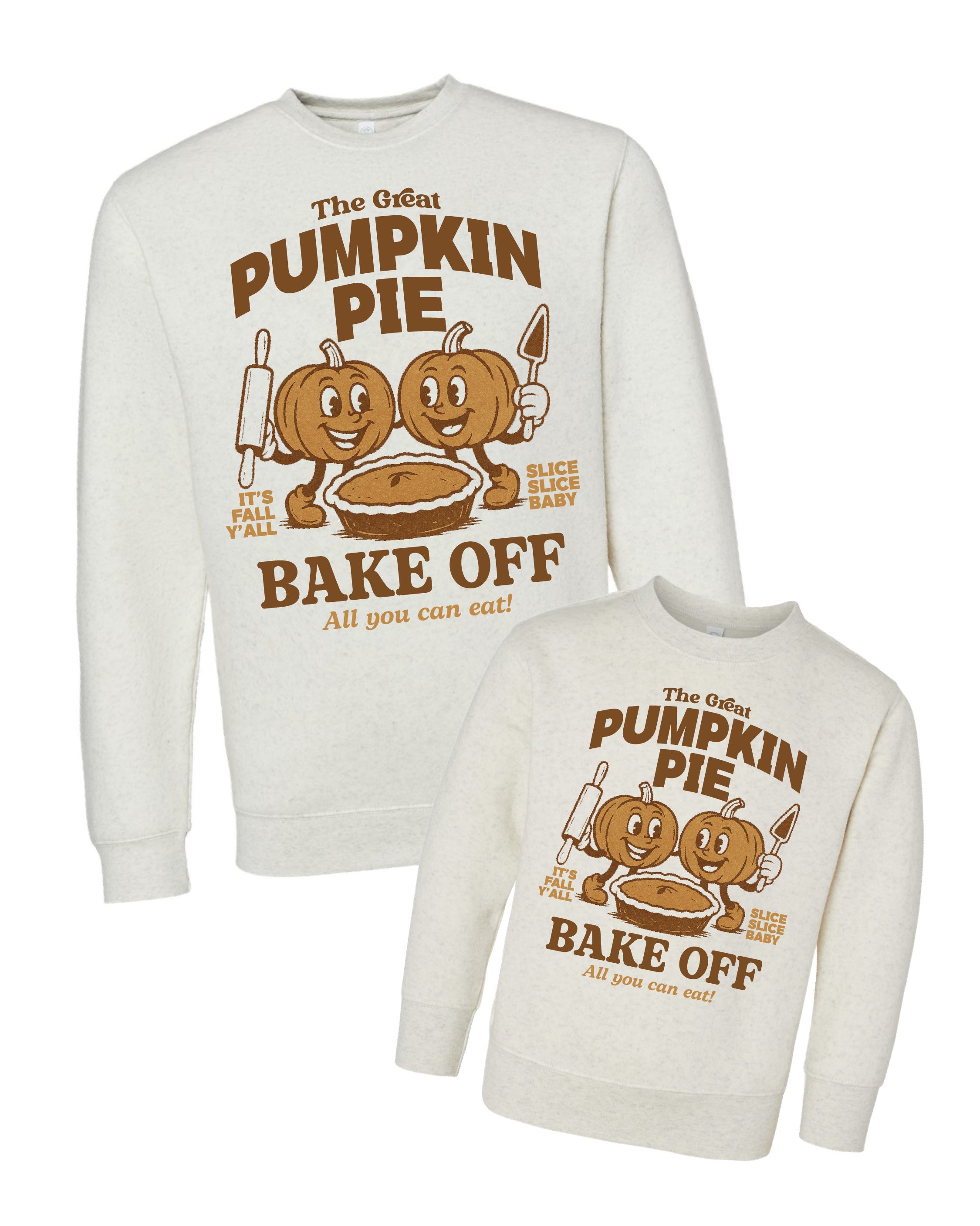 The Great Pumpkin Pie Bake-Off - Natural Heather - Set of 2 ELEVATED Fleece Sweaters Little Mama Shirt Shop