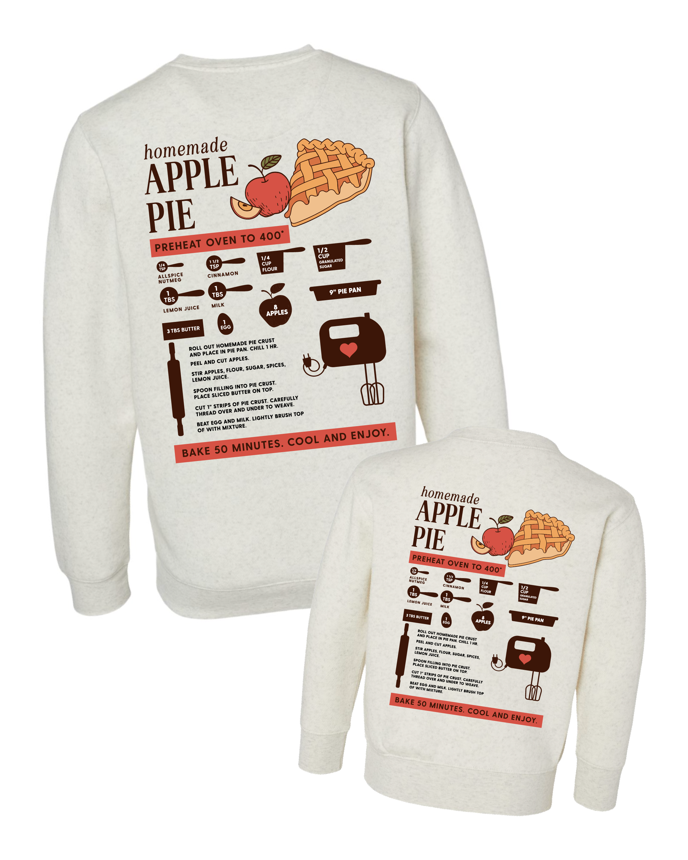 Homemade Apple Pie - Natural Heather - Set of 2 ELEVATED Fleece Sweaters Little Mama Shirt Shop