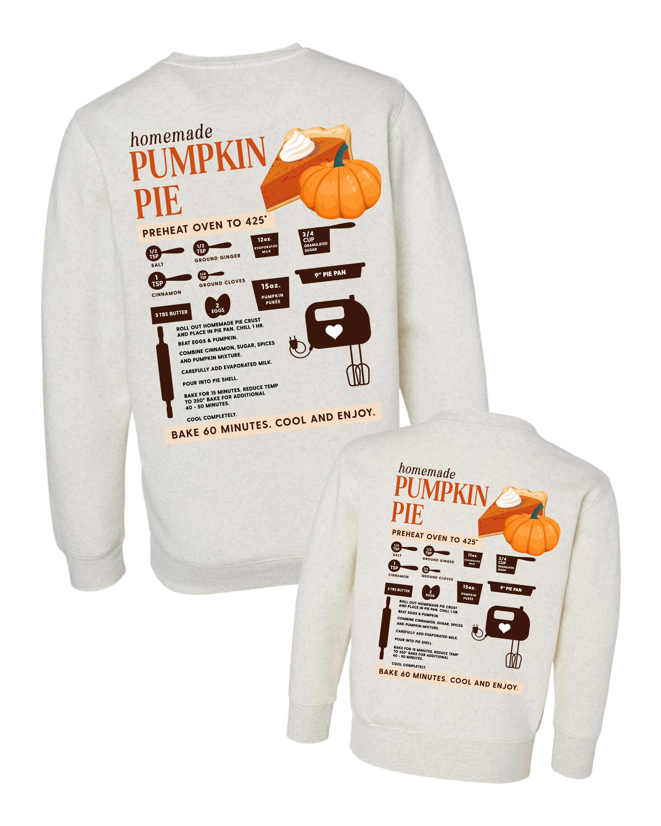 Homemade Pumpkin Pie - Natural Heather - Set of 2 ELEVATED Fleece Sweaters Little Mama Shirt Shop