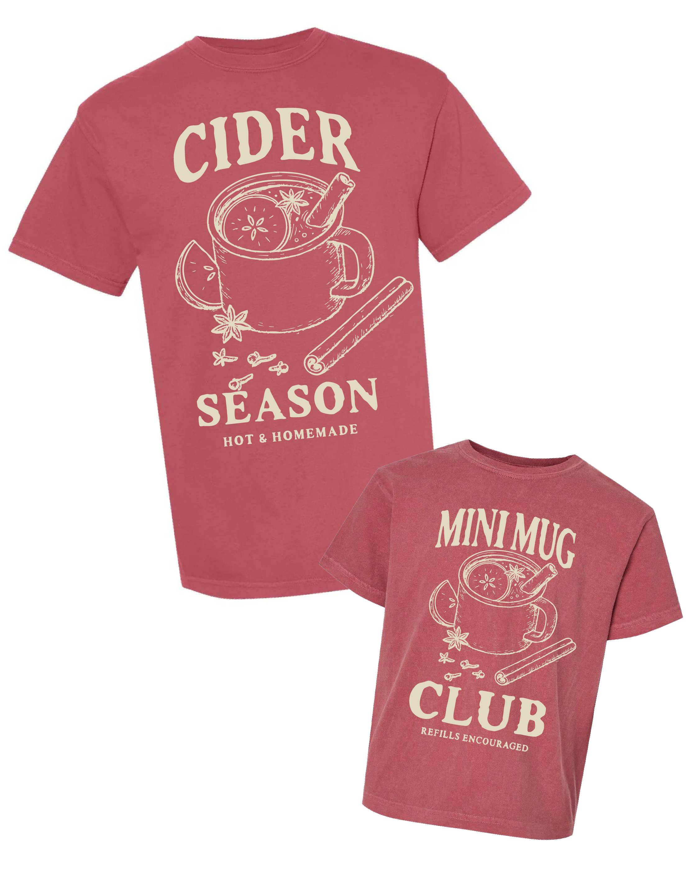 Cider Season / Mini Mug Club - Crimson w/ Cream - Set of 2 Comfort Colors Tees Little Mama Shirt Shop