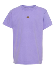 Embroidered YOUTH Comfort Colors Tee - Violet - Fall Teddy Bear (center) Little Mama Shirt Shop