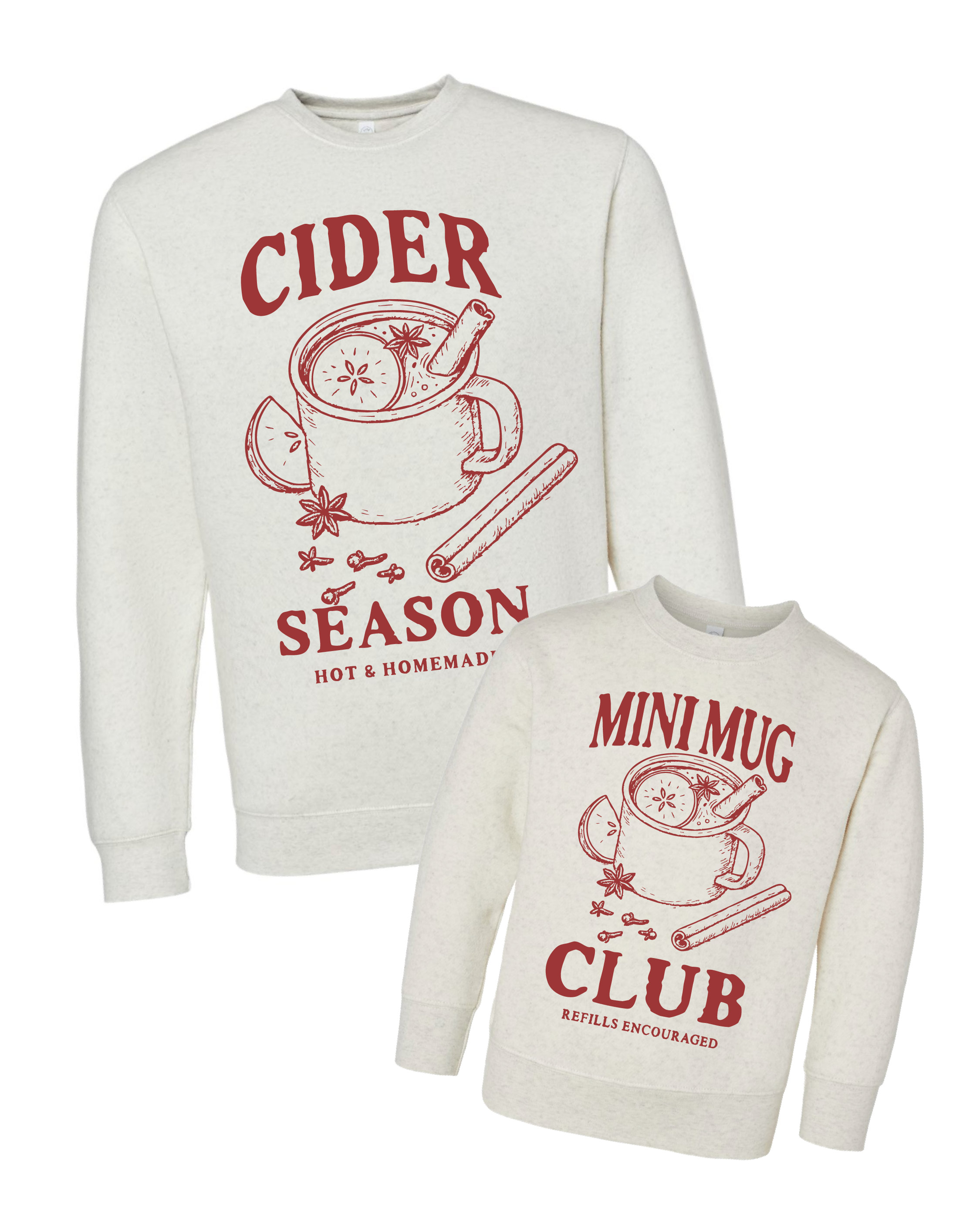 Cider Season / Mini Mug Club - Natural Heather w/ Maroon - Set of 2 ELEVATED Fleece Sweaters Little Mama Shirt Shop