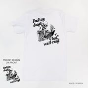 Feeling Dead But Well Read POCKET on Front w/ FULL DESIGN on Back - Unisex Tee Little Mama Shirt Shop