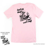 Feeling Dead But Well Read POCKET on Front w/ FULL DESIGN on Back - Unisex Tee Little Mama Shirt Shop