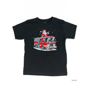Firetruck Santa - Child Black Tee Little Mama Shirt Shop