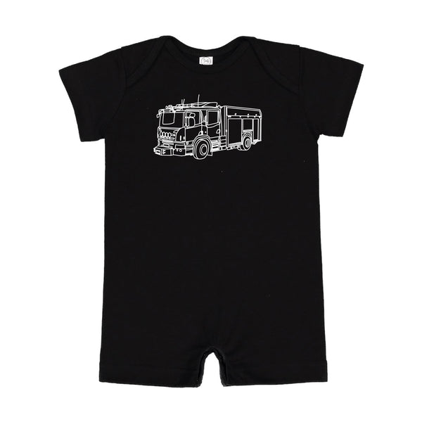 FIRE TRUCK - Minimalist Design - Short Sleeve / Shorts - One Piece Baby Romper