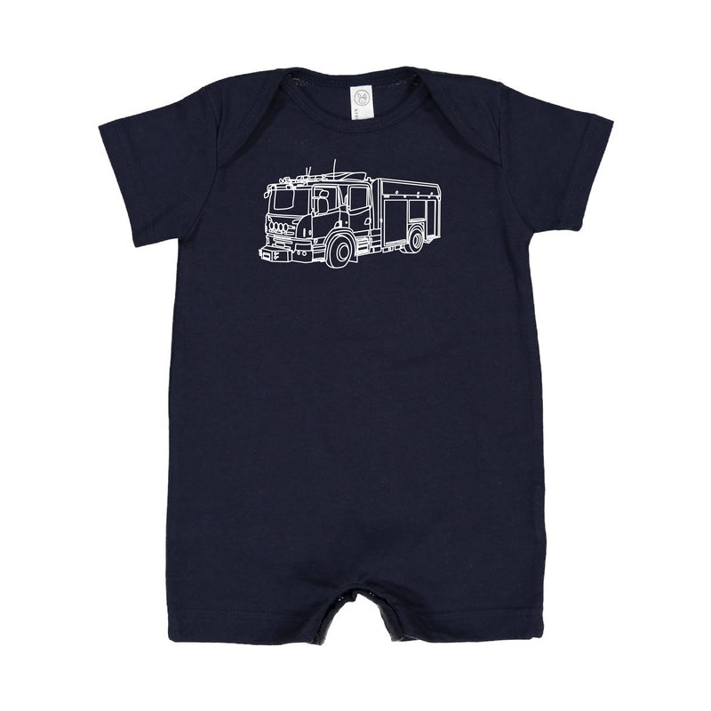 FIRE TRUCK - Minimalist Design - Short Sleeve / Shorts - One Piece Baby Romper