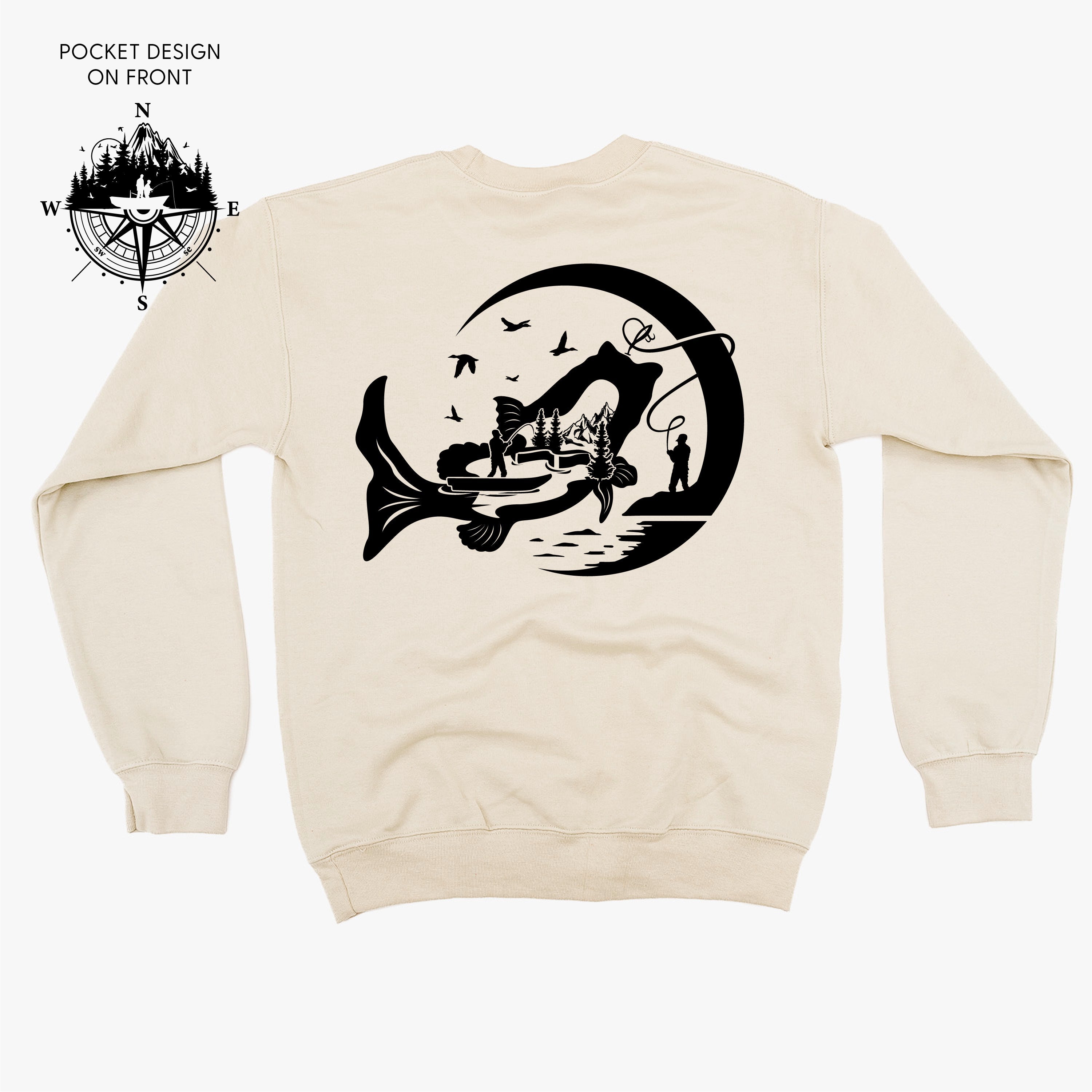 Fishing Compass - Fishing Scene (pf&b) - BASIC Fleece Little Mama Shirt Shop LLC