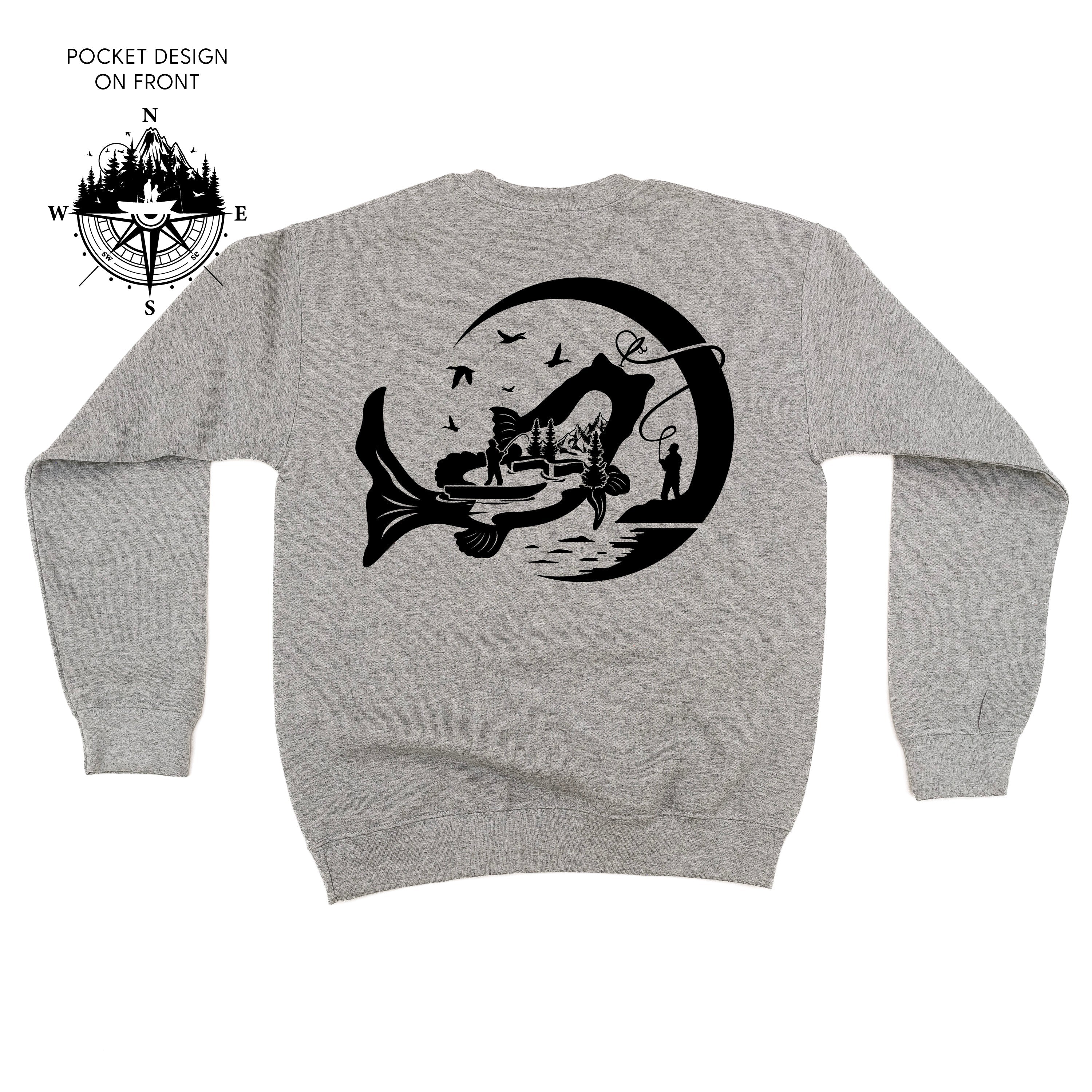 Fishing Compass - Fishing Scene (pf&b) - BASIC Fleece Little Mama Shirt Shop LLC