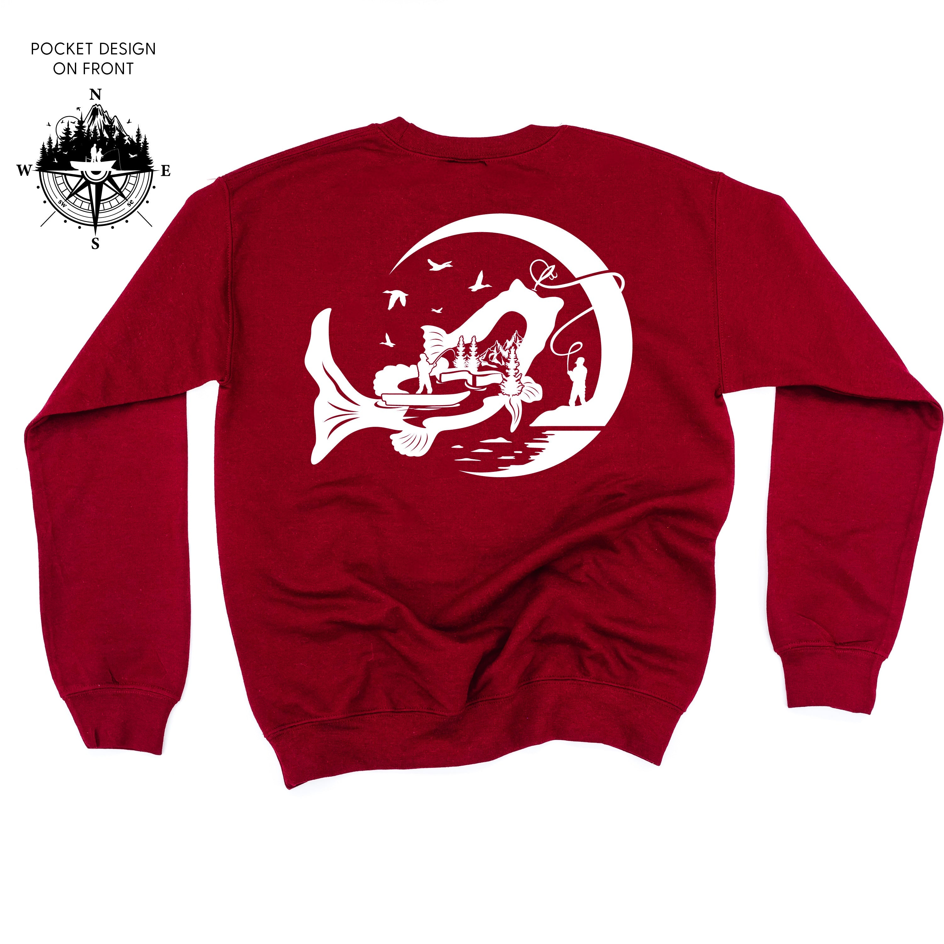 Fishing Compass - Fishing Scene (pf&b) - BASIC Fleece Little Mama Shirt Shop LLC