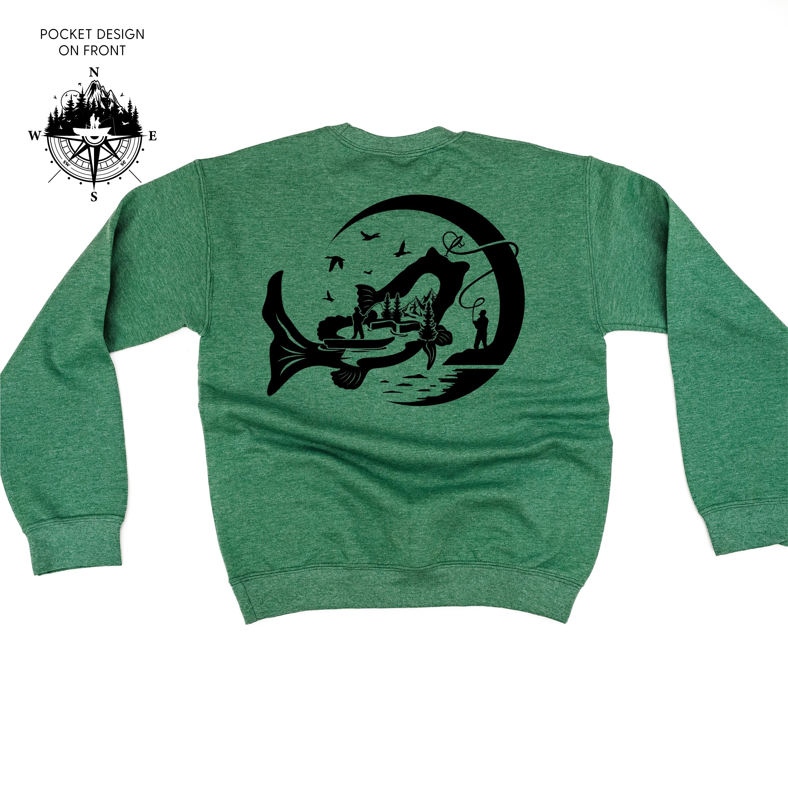 Fishing Compass - Fishing Scene (pf&b) - BASIC Fleece Little Mama Shirt Shop LLC