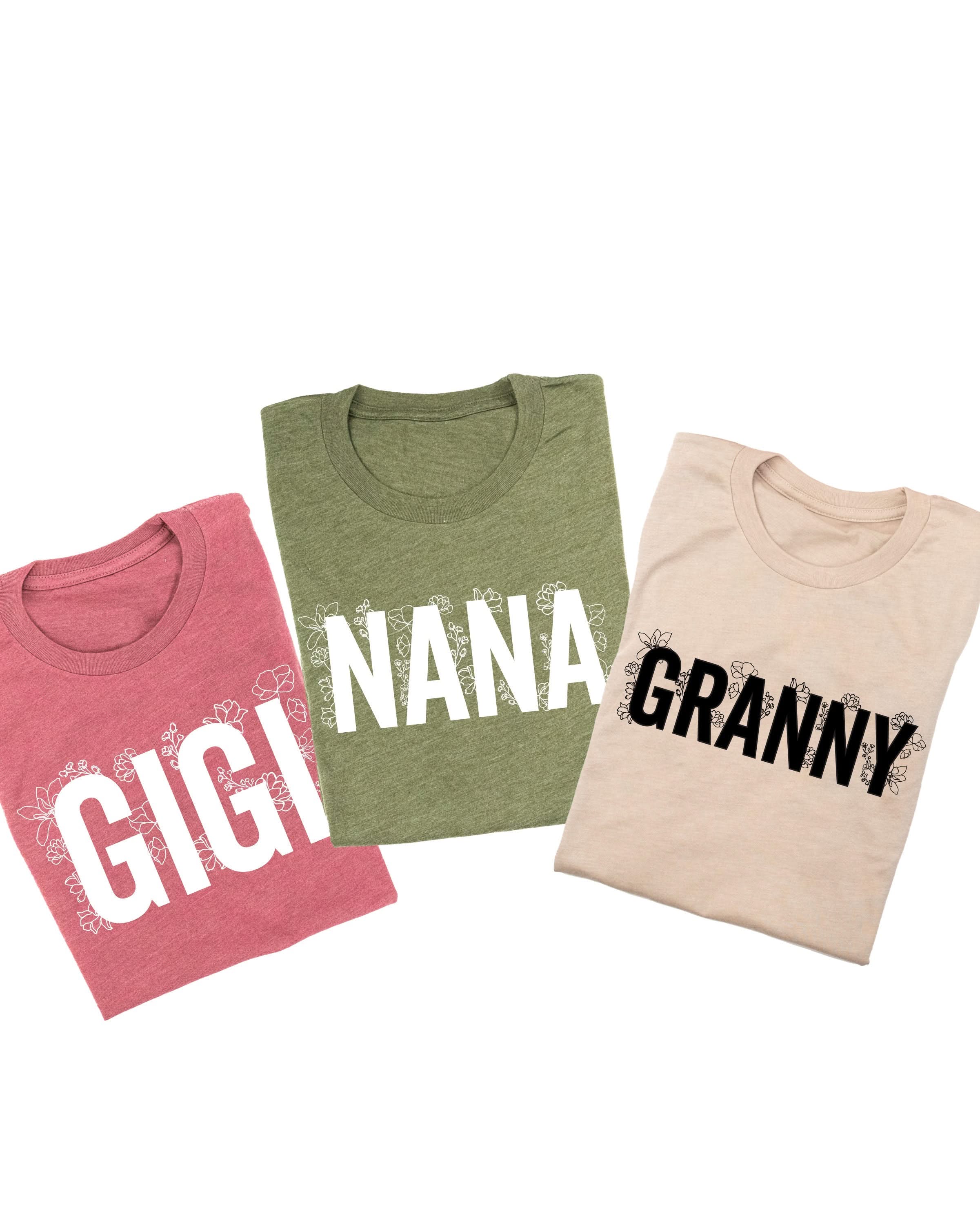 (Choose Your Grandma Name) - Floral Design - Unisex Tee Little Mama Shirt Shop