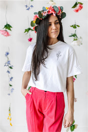 EMBROIDERED Pocket Flowers on Front w/ Printed Still Growing on Back - SHORT SLEEVE COMFORT COLORS TEE Little Mama Shirt Shop
