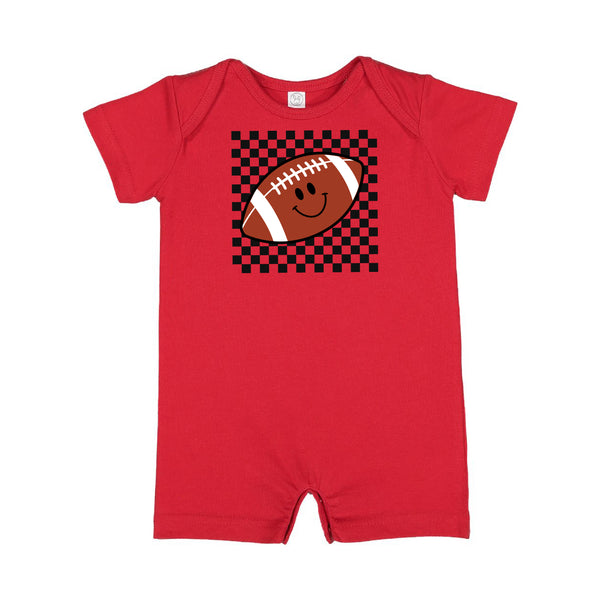 Checkers Smiley - Football - Short Sleeve / Shorts - One Piece Baby Romper