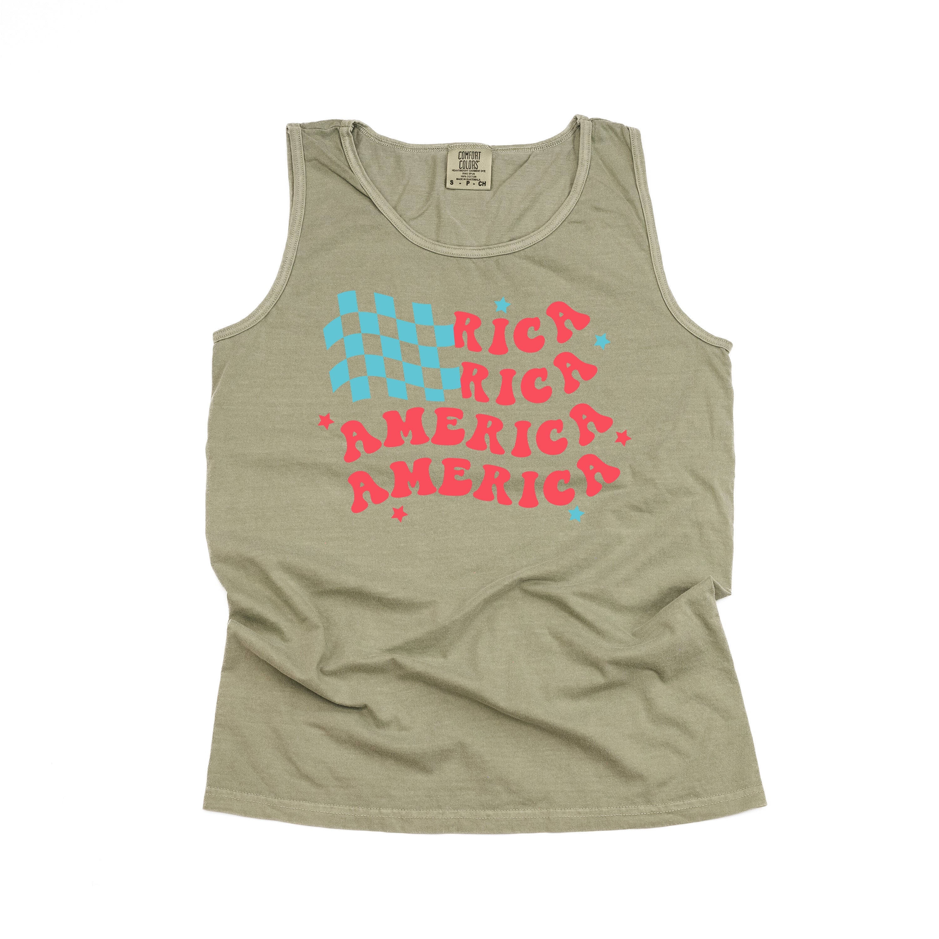 America Checkers Flag - Comfort Colors TANK Little Mama Shirt Shop LLC