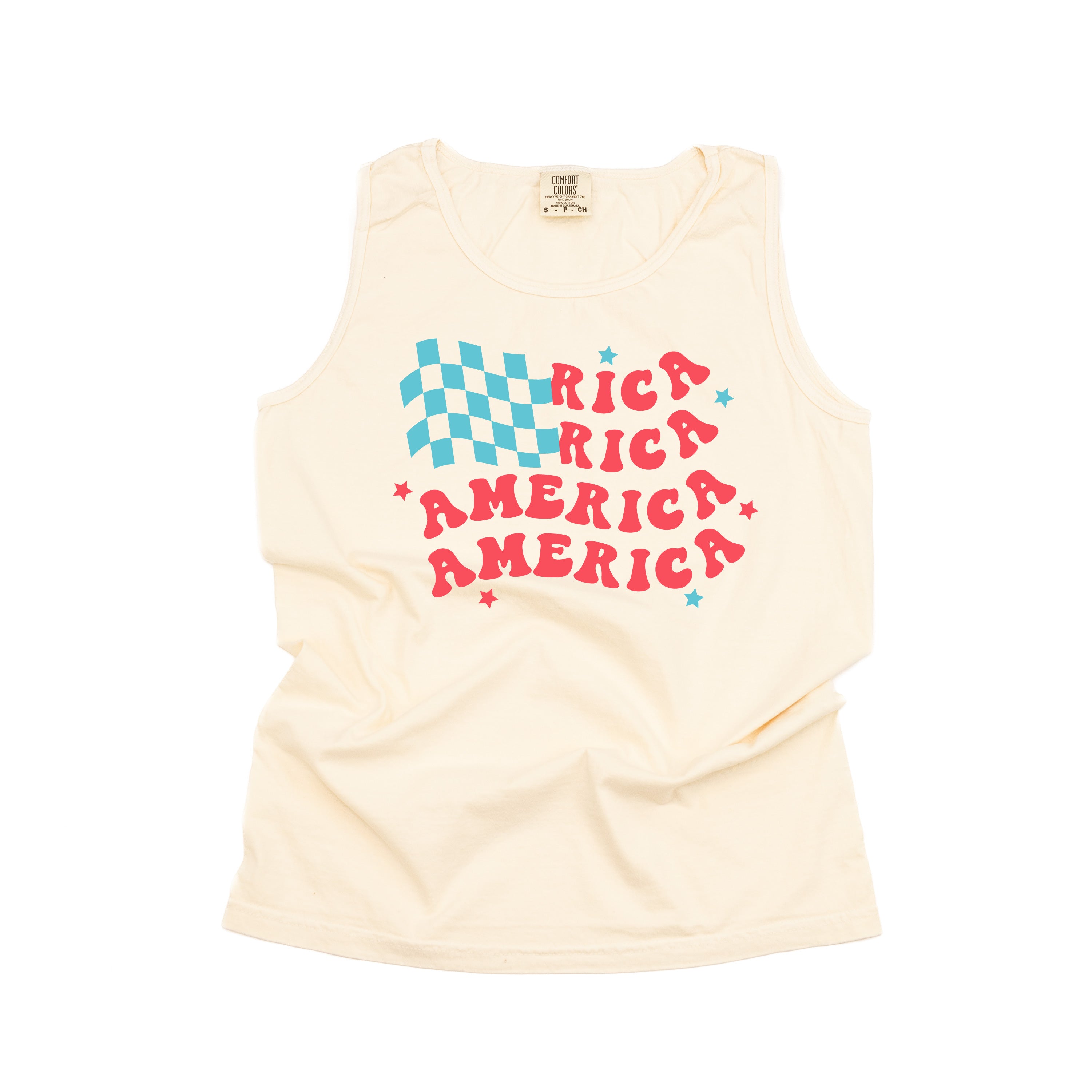 America Checkers Flag - Comfort Colors TANK Little Mama Shirt Shop LLC