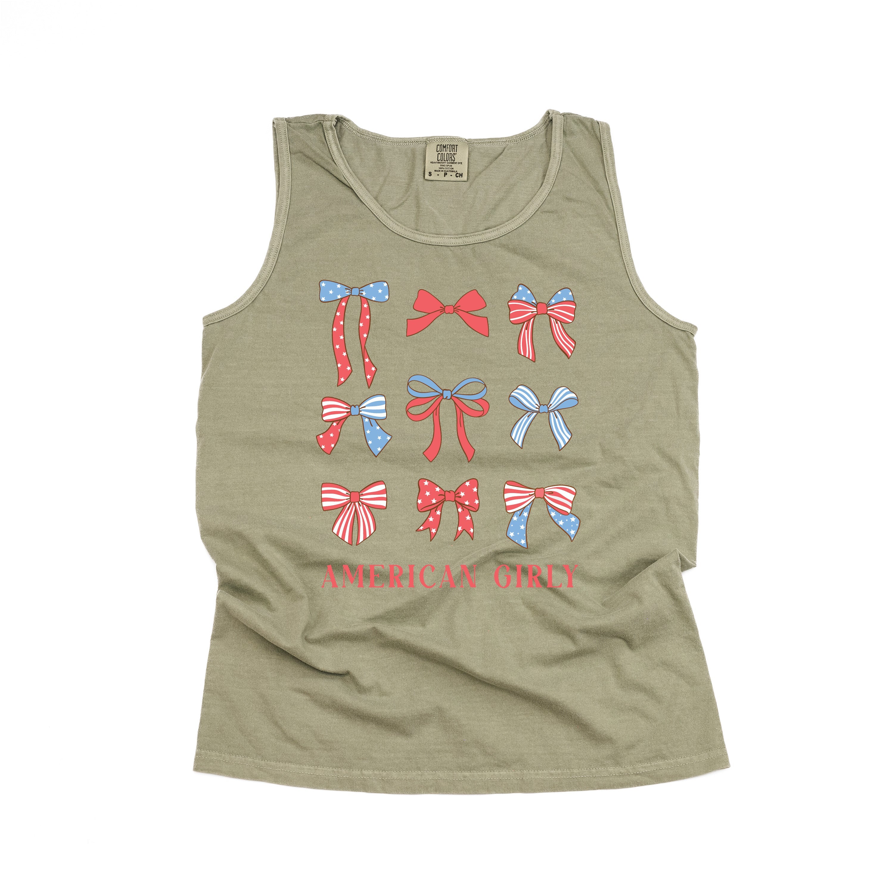 American Girly - Bows - Comfort Colors TANK Little Mama Shirt Shop LLC