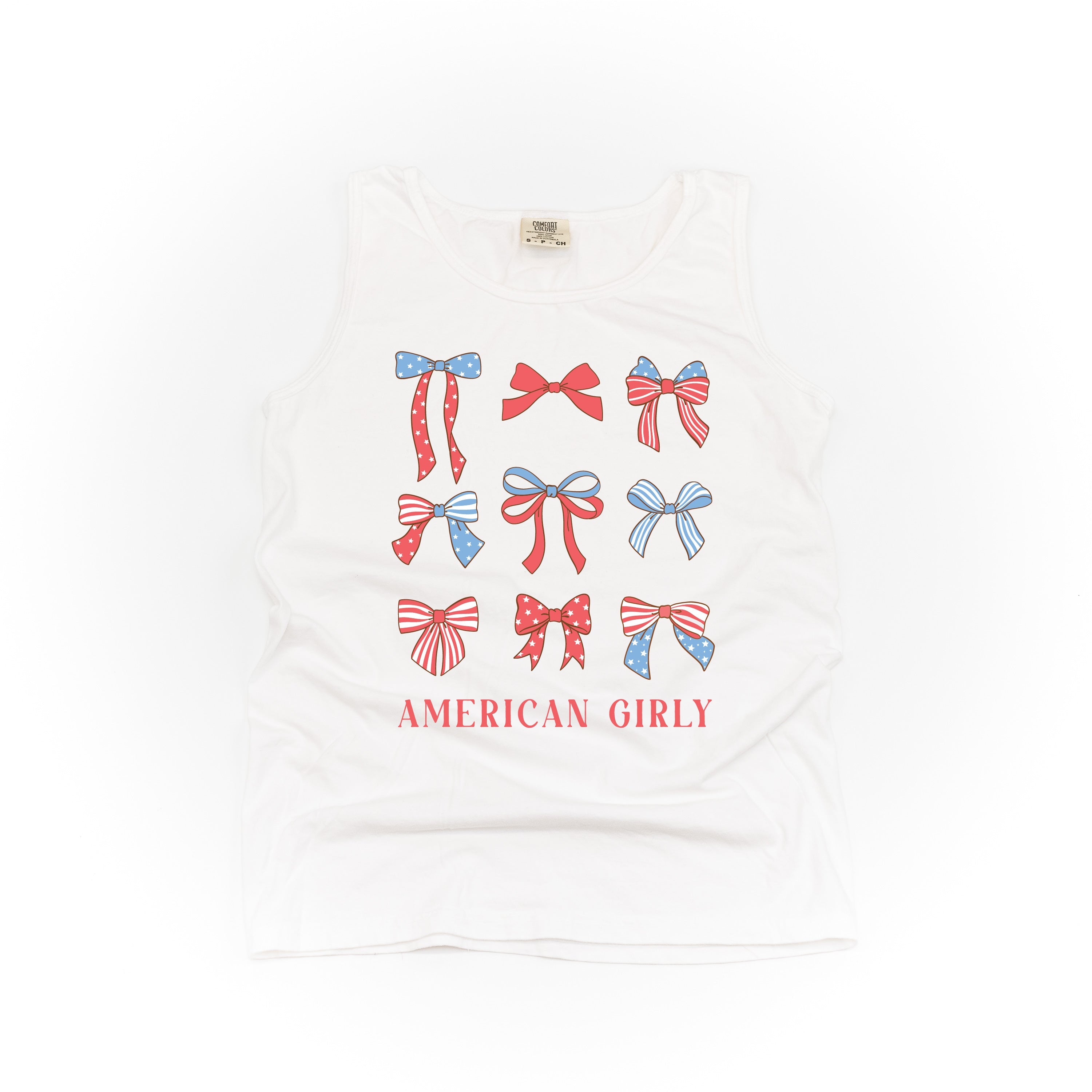 American Girly - Bows - Comfort Colors TANK Little Mama Shirt Shop LLC