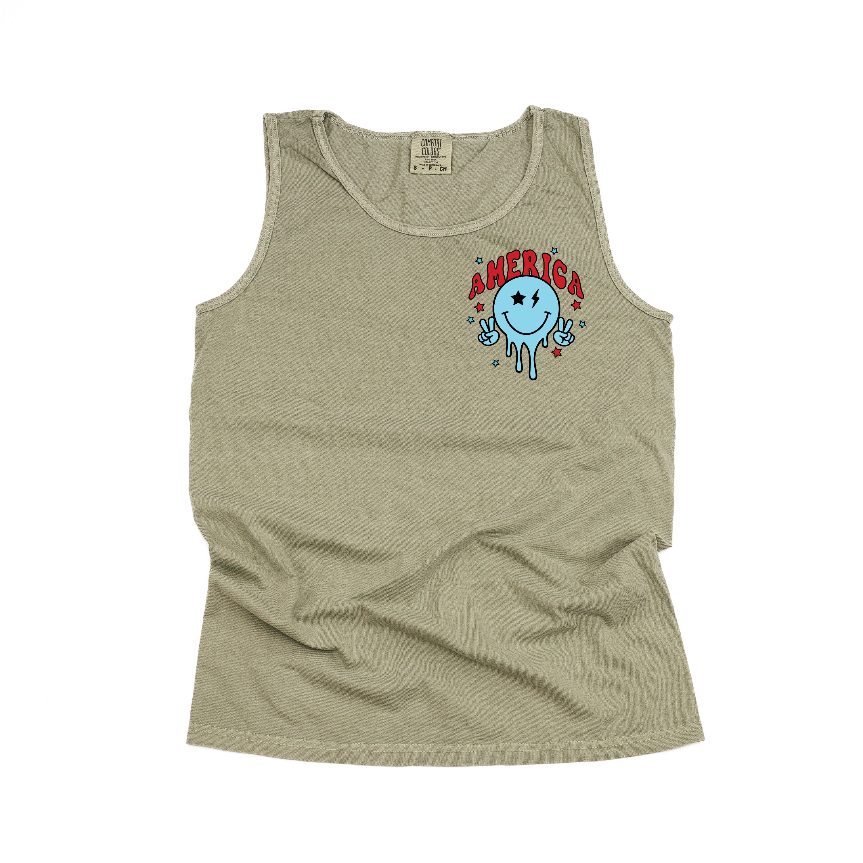 America Peace Smiley - Comfort Colors TANK Little Mama Shirt Shop LLC