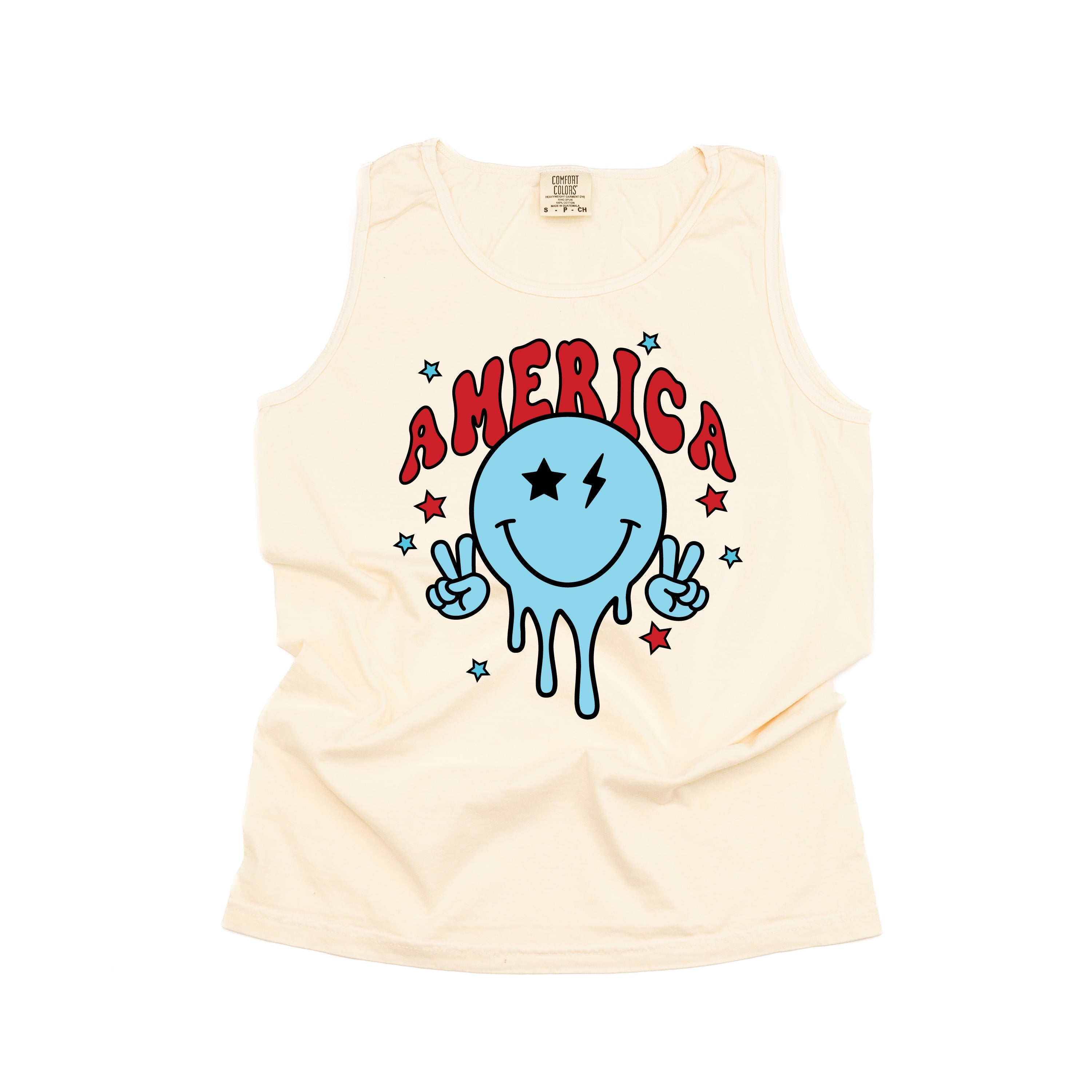 America Peace Smiley - Comfort Colors TANK Little Mama Shirt Shop LLC