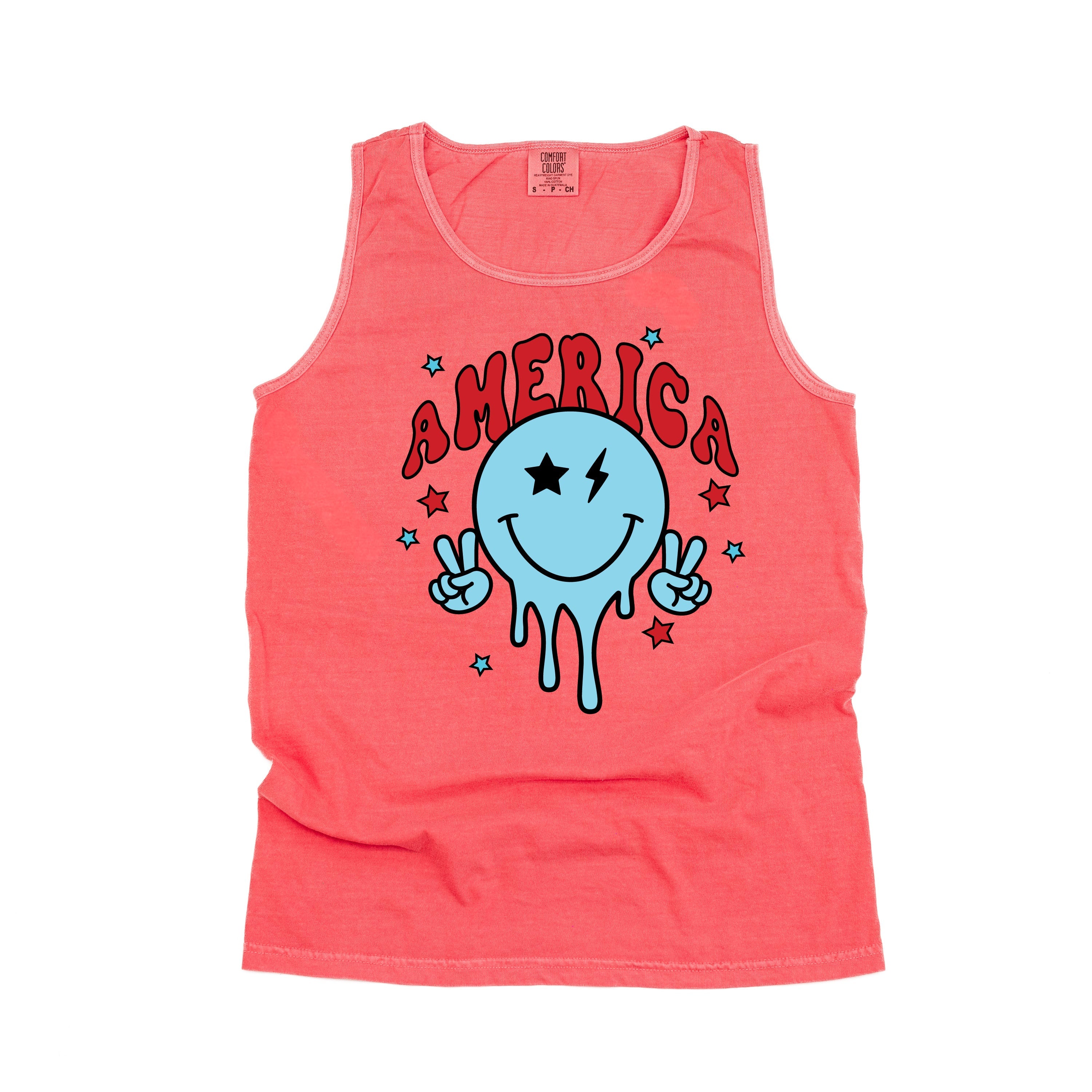 America Peace Smiley - Comfort Colors TANK Little Mama Shirt Shop LLC