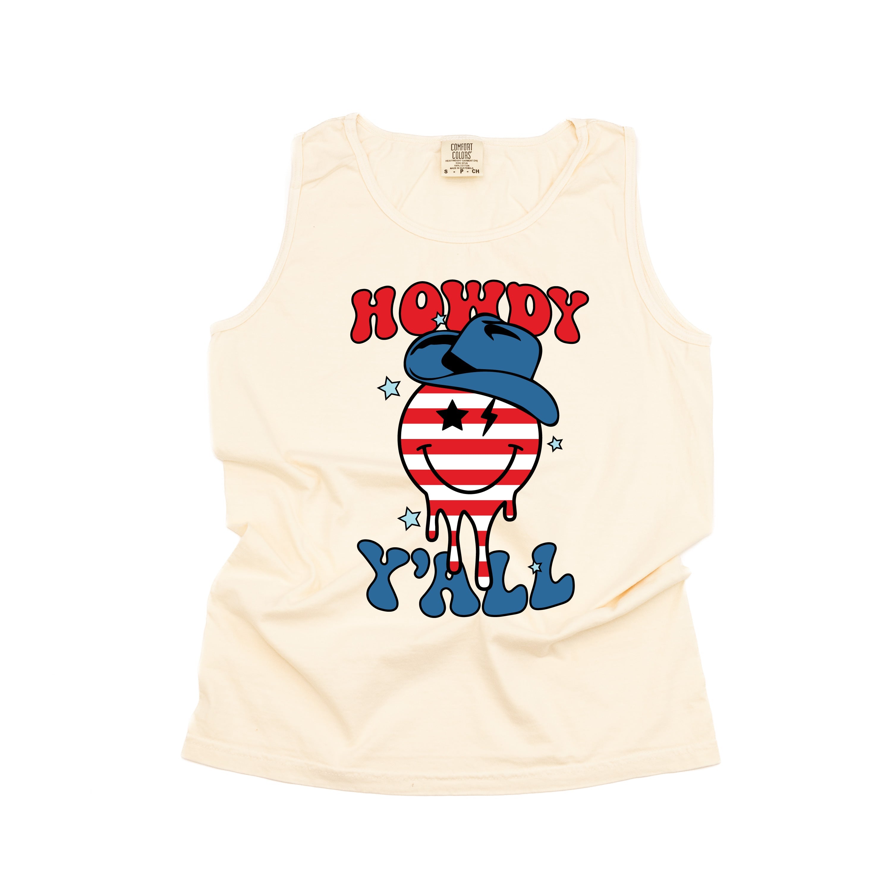 Howdy Y'all - Cowboy Smiley - Comfort Colors TANK Little Mama Shirt Shop LLC