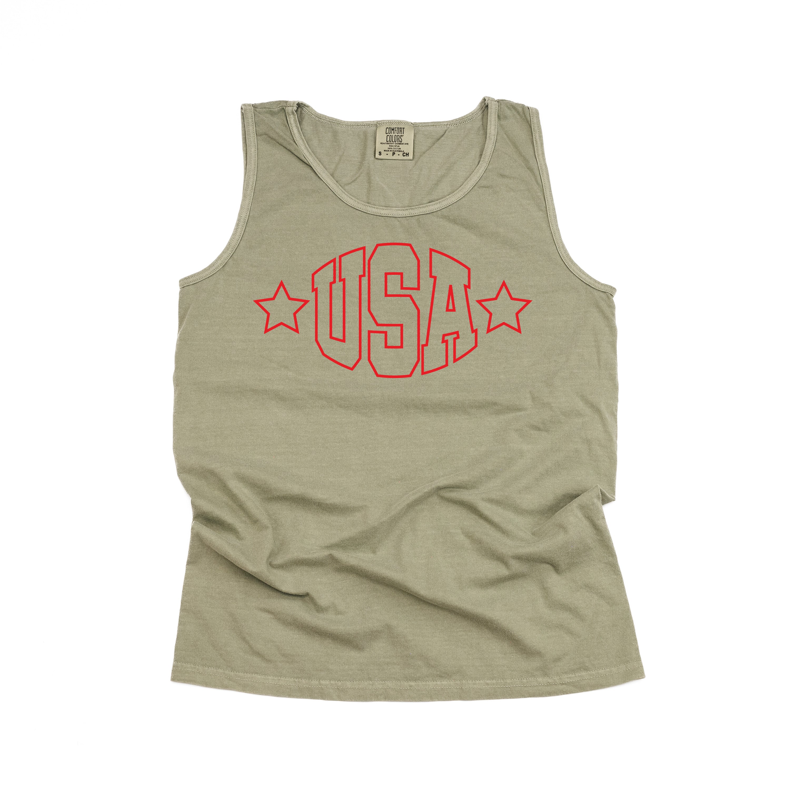 USA - Hollow Font - Comfort Colors TANK Little Mama Shirt Shop LLC