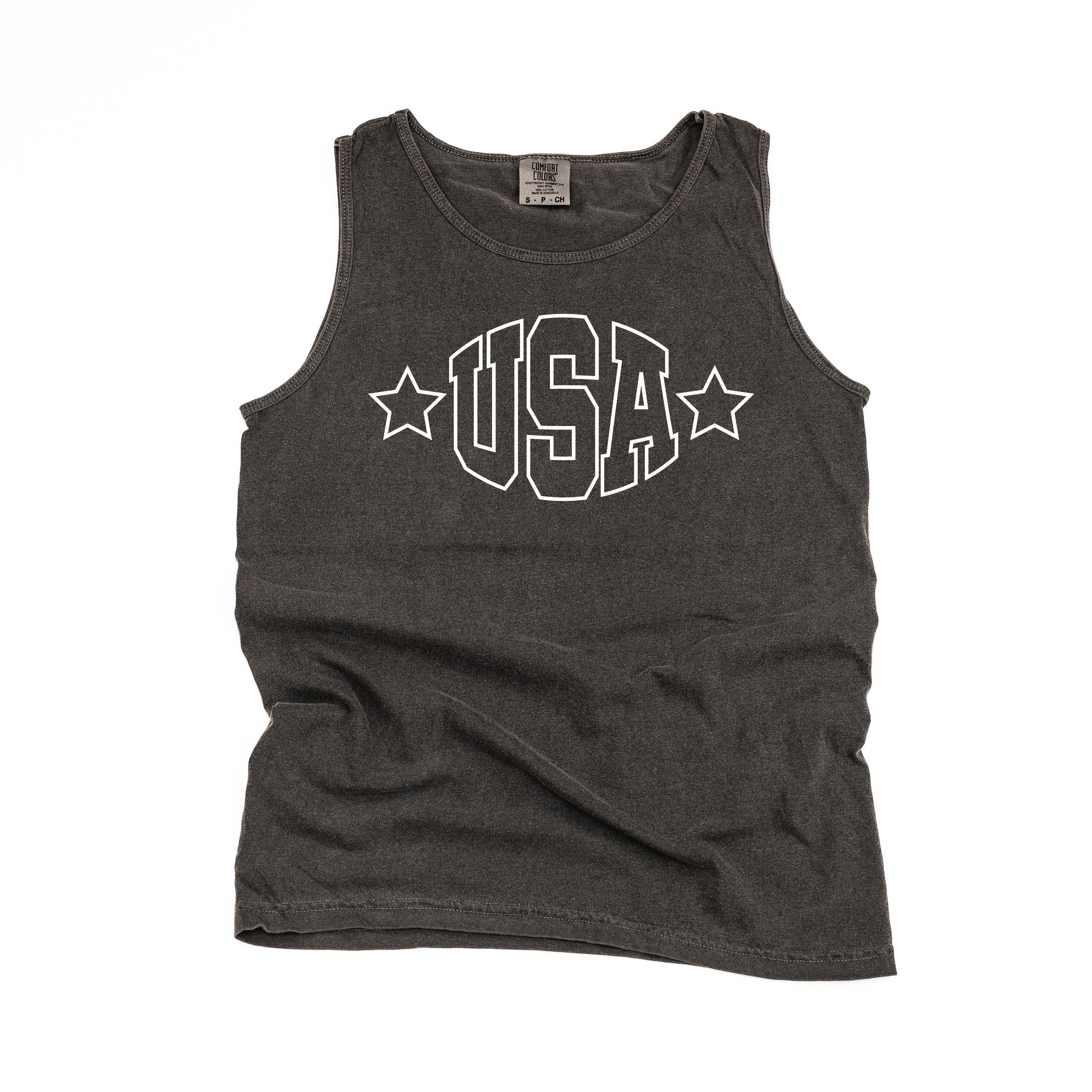 USA - Hollow Font - Comfort Colors TANK Little Mama Shirt Shop LLC