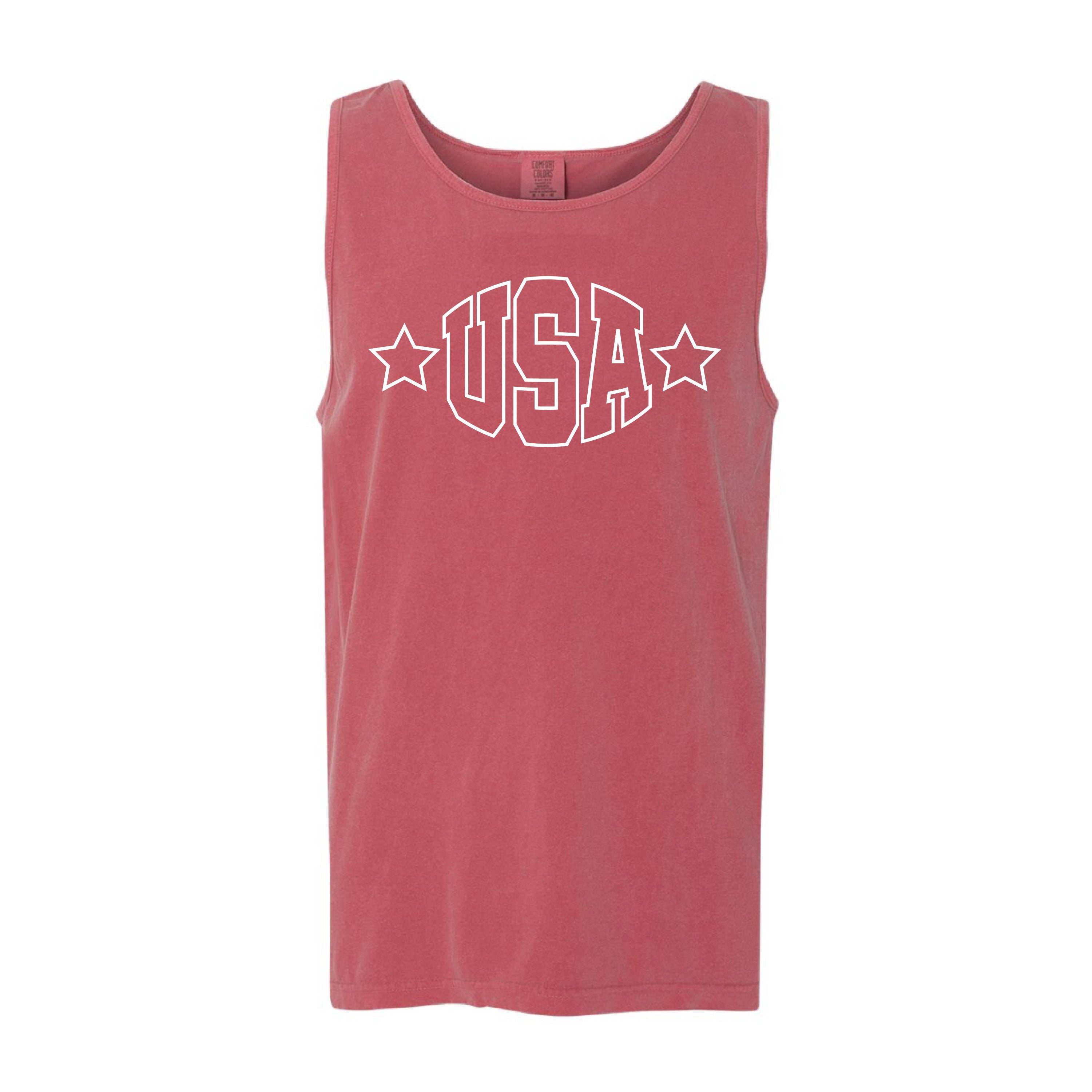 USA - Hollow Font - Comfort Colors TANK Little Mama Shirt Shop LLC