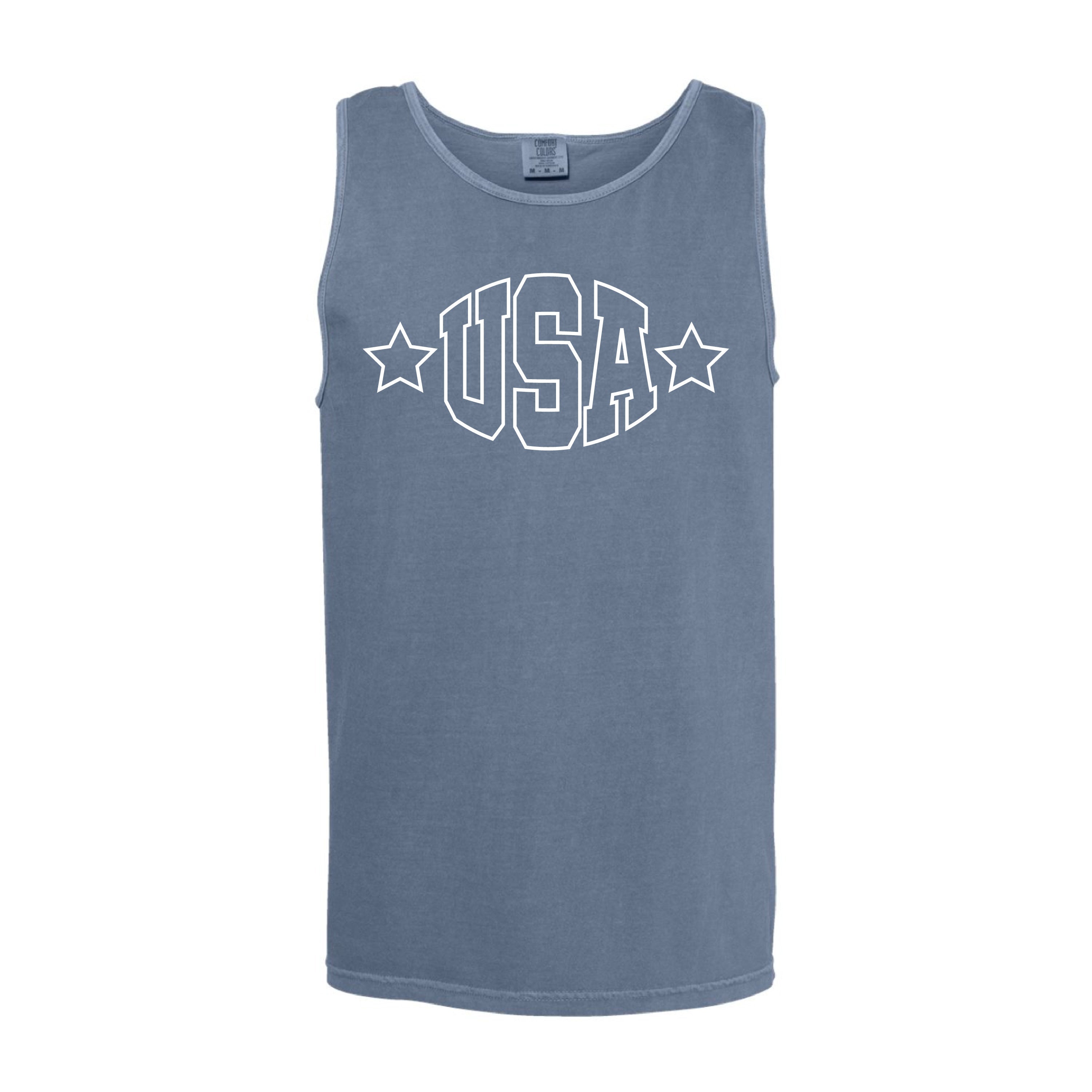 USA - Hollow Font - Comfort Colors TANK Little Mama Shirt Shop LLC