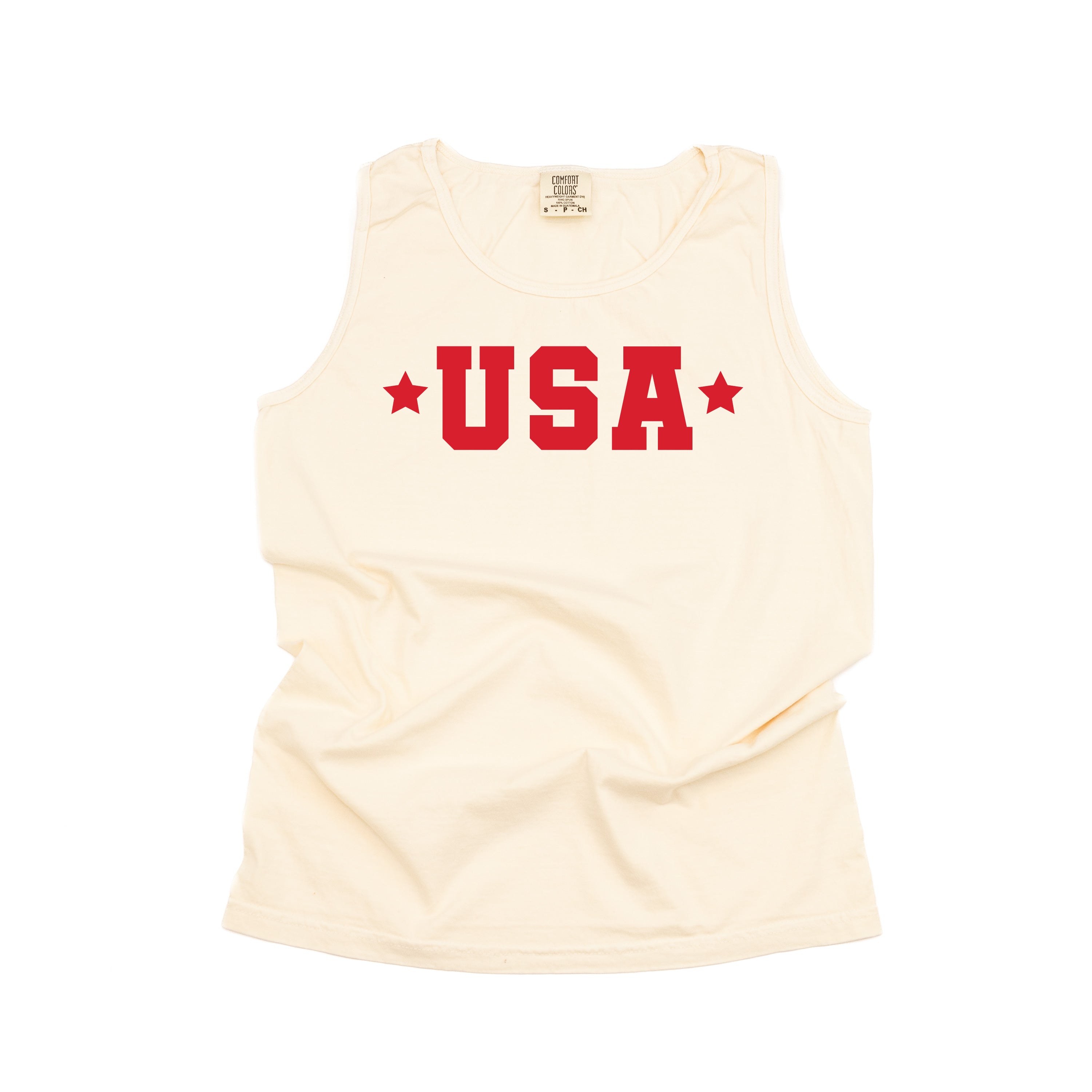 USA (Block Font - Two Stars) - Comfort Colors TANK Little Mama Shirt Shop LLC