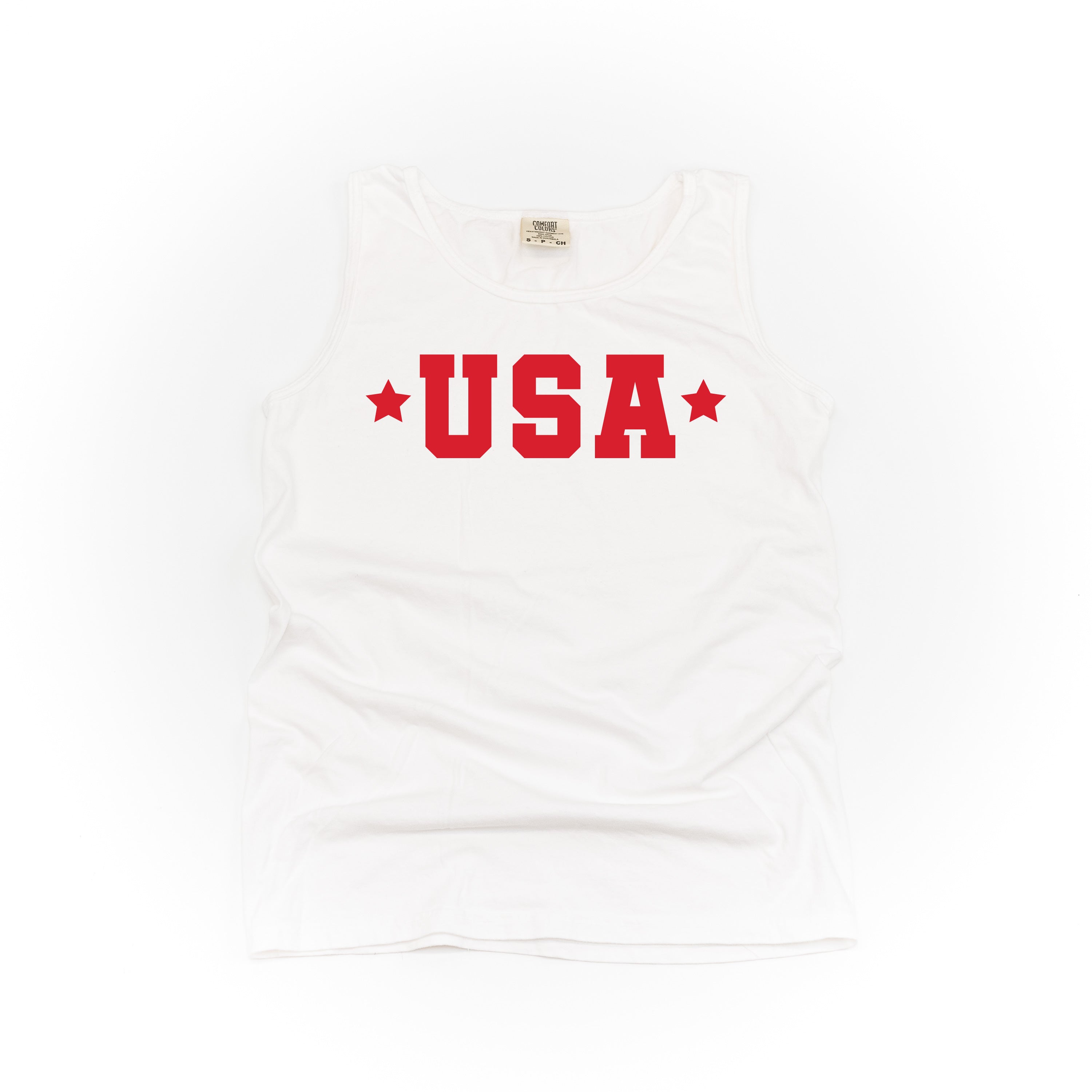 USA (Block Font - Two Stars) - Comfort Colors TANK Little Mama Shirt Shop LLC