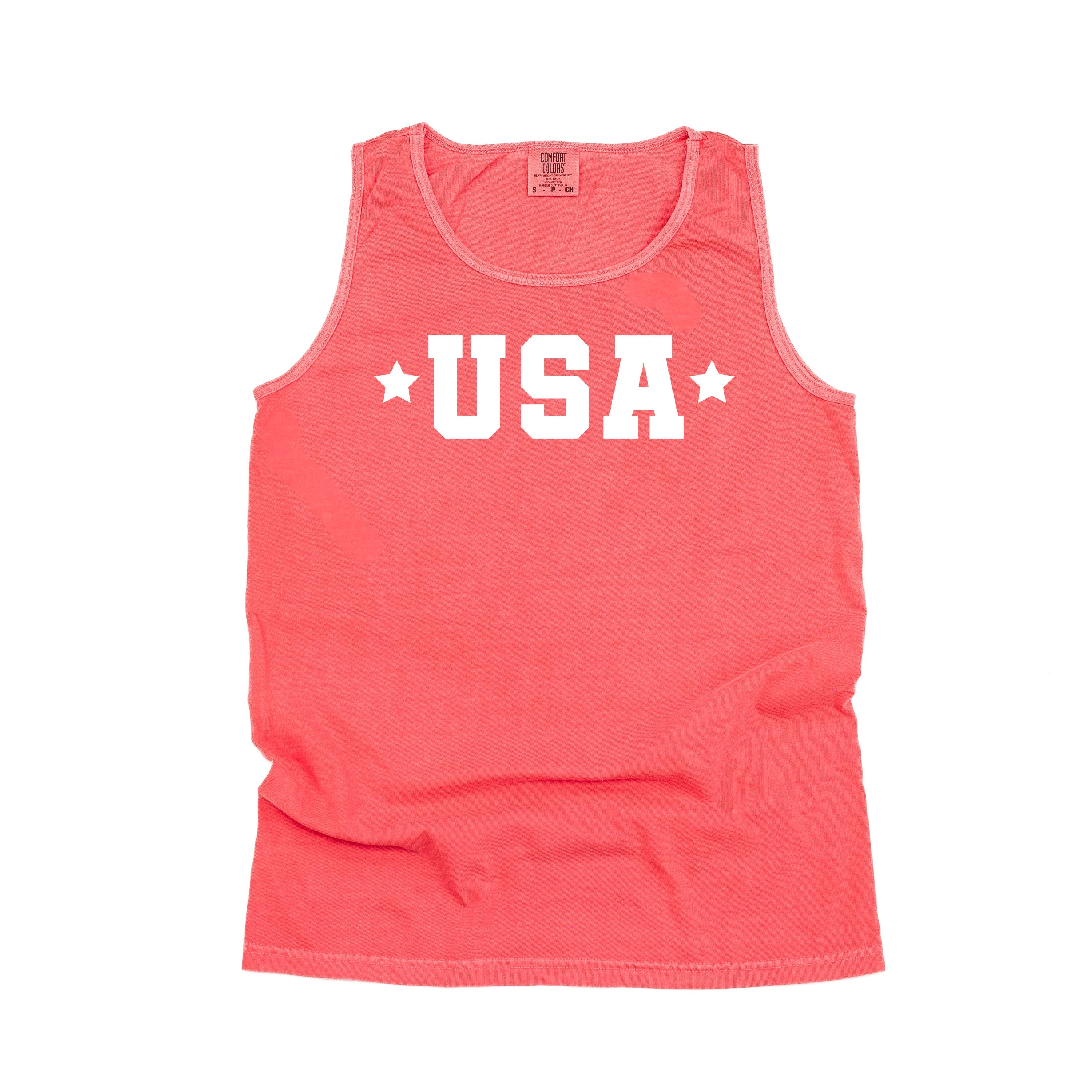 USA (Block Font - Two Stars) - Comfort Colors TANK Little Mama Shirt Shop LLC