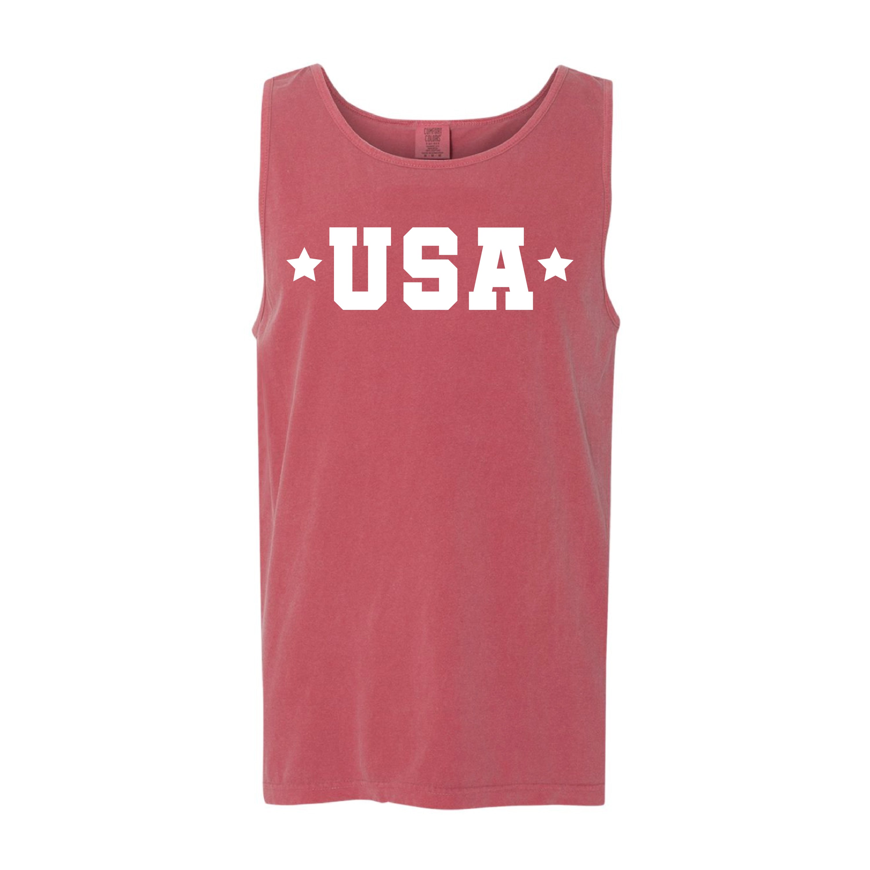 USA (Block Font - Two Stars) - Comfort Colors TANK Little Mama Shirt Shop LLC