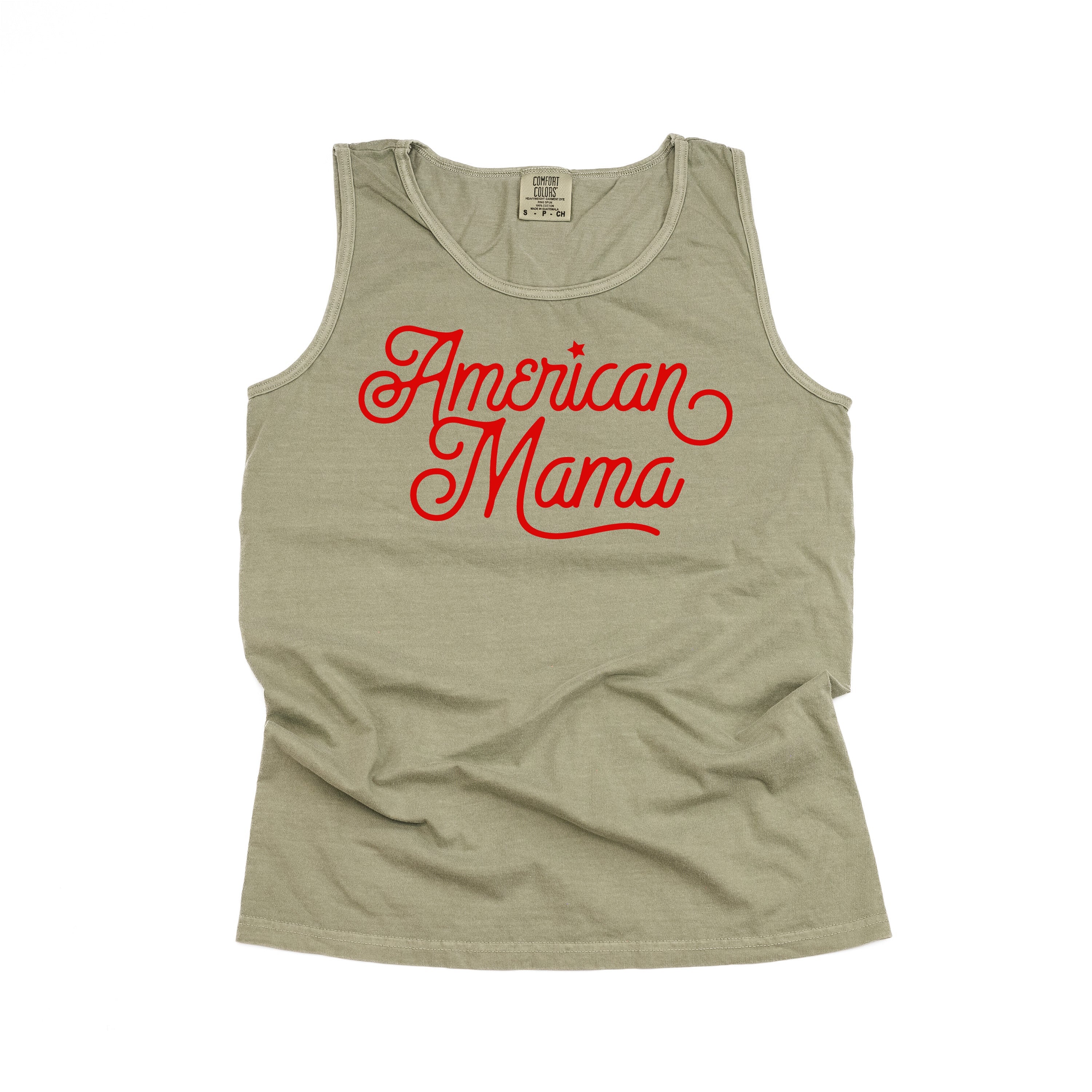 American Mama - Script - Comfort Colors TANK Little Mama Shirt Shop LLC